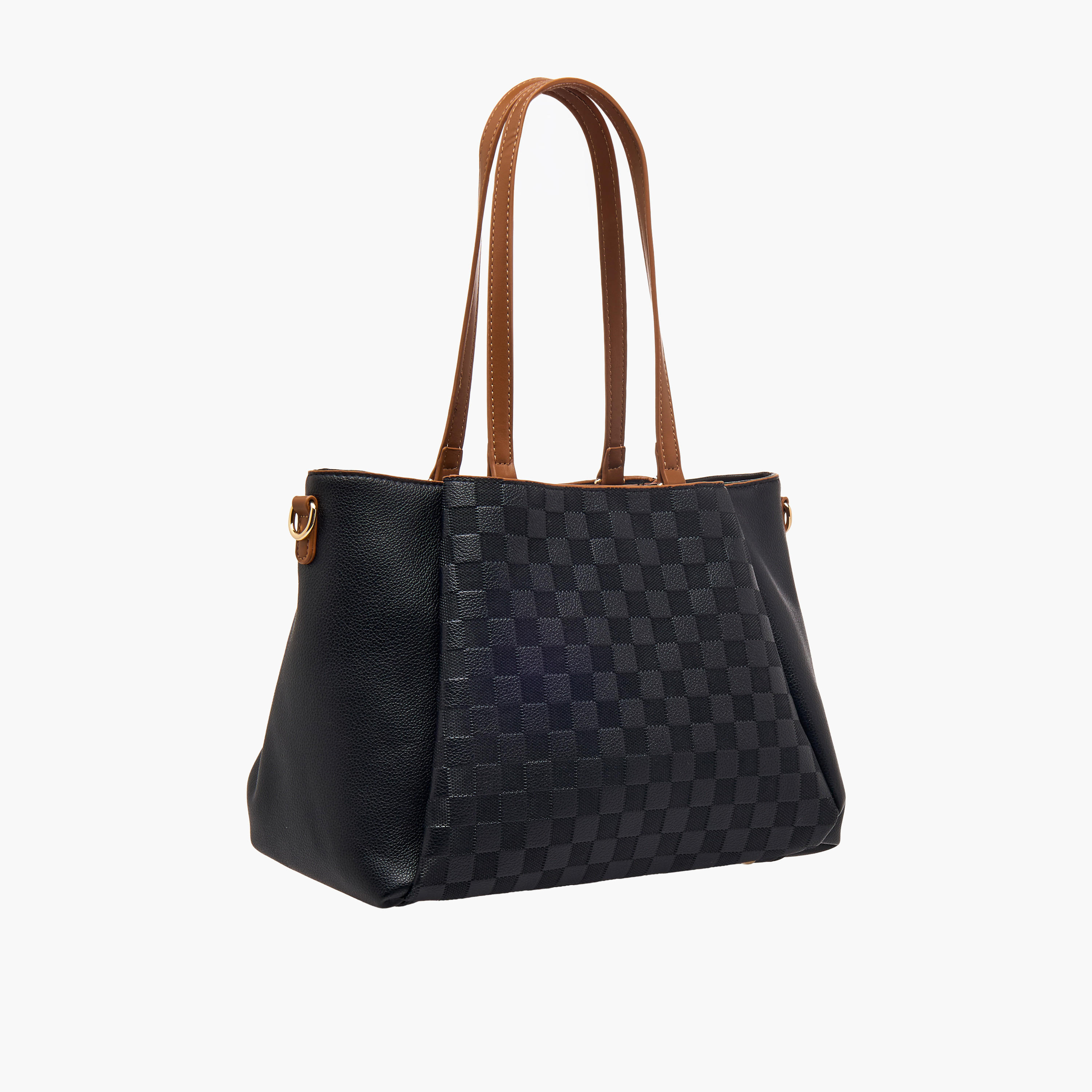 Bessie London Checked Tote Bag with Detachable Strap-women-bagsandwallets-handbags-image-4