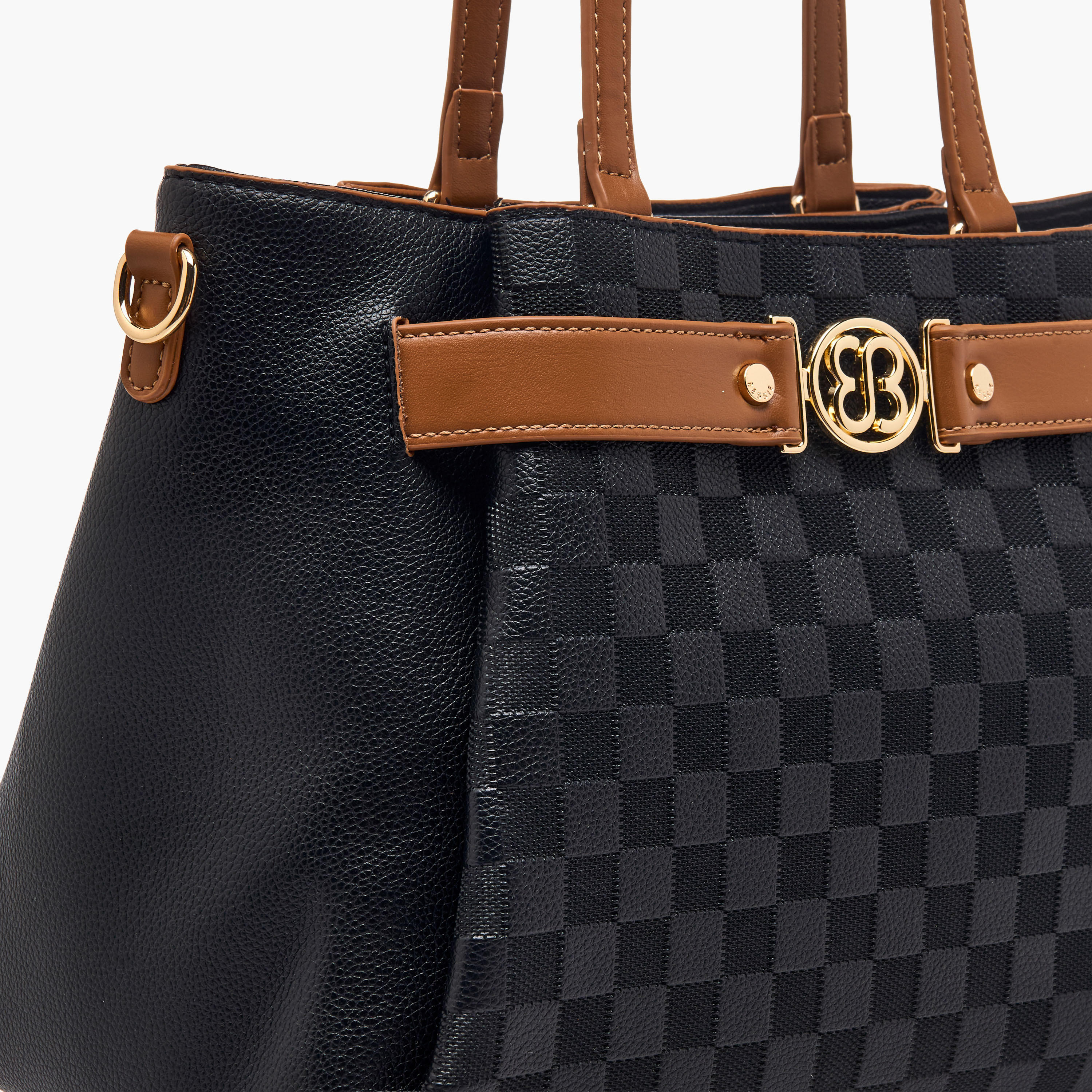 Bessie London Checked Tote Bag with Detachable Strap-women-bagsandwallets-handbags-image-5