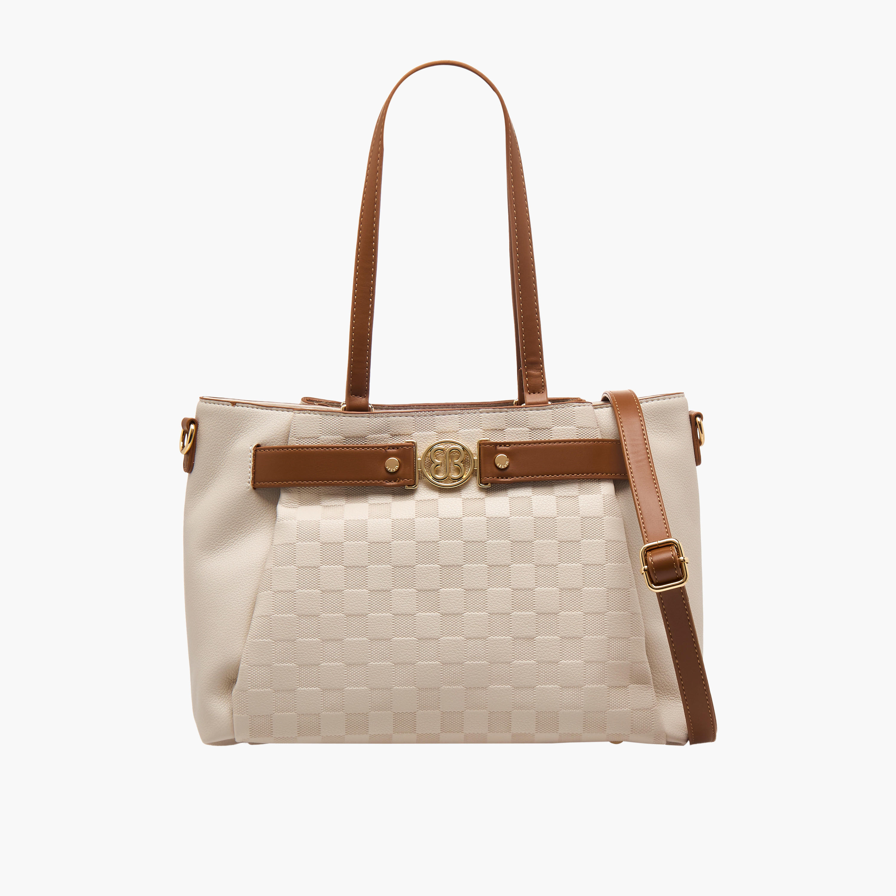 Bessie London Checked Tote Bag with Detachable Strap-women-bagsandwallets-handbags-image-1