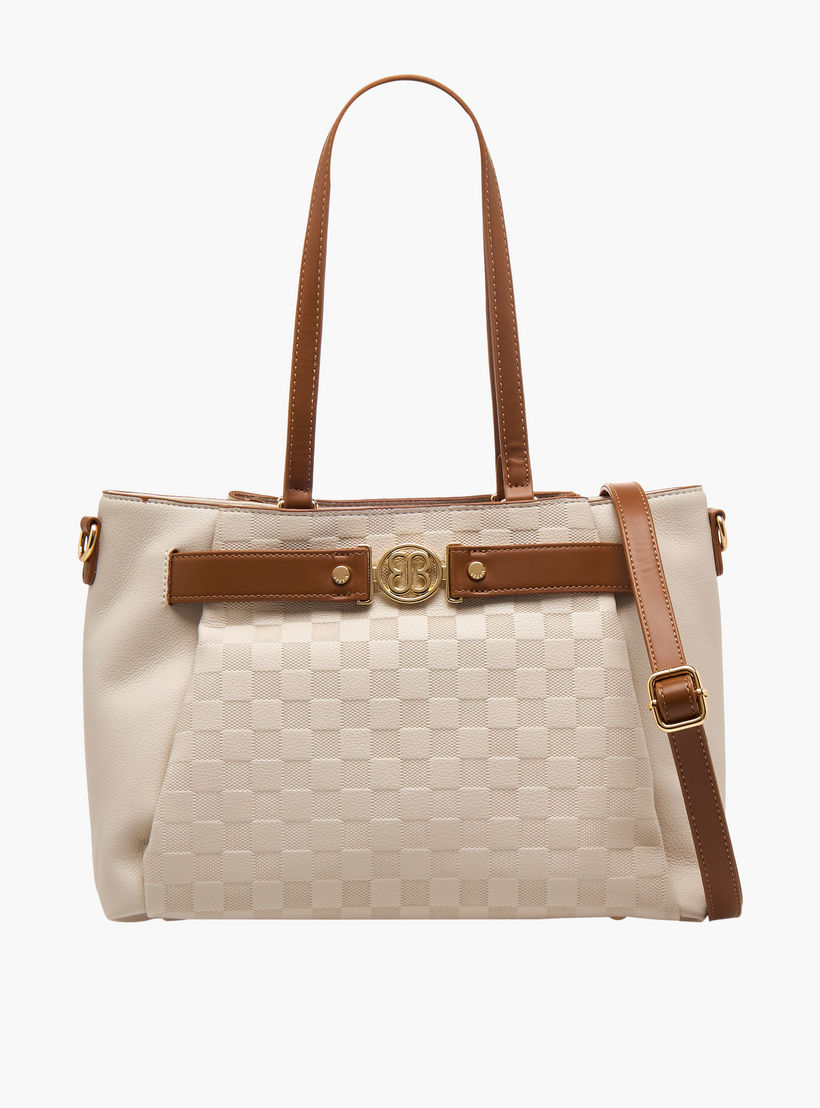Bessie London Checked Tote Bag with Detachable Strap-women-bagsandwallets-handbags-image-1