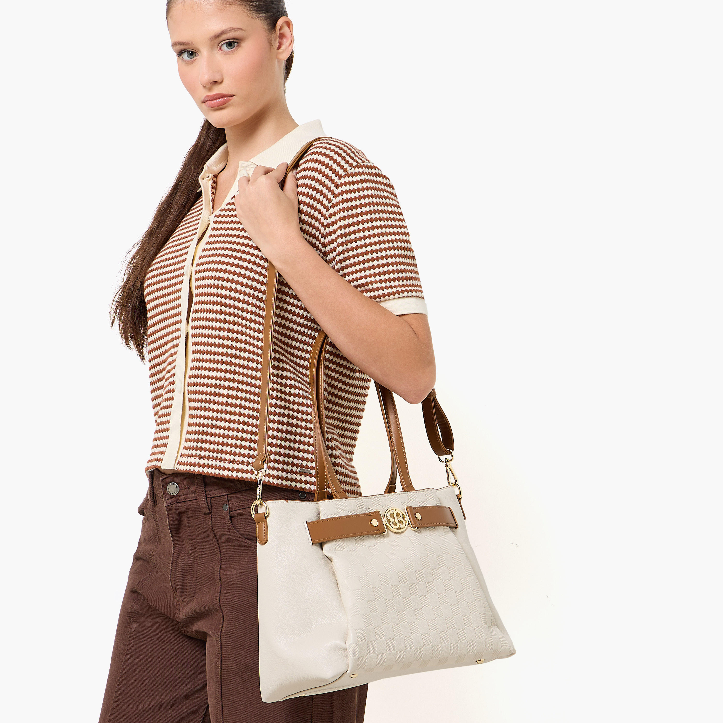 Bessie London Checked Tote Bag with Detachable Strap-women-bagsandwallets-handbags-image-8