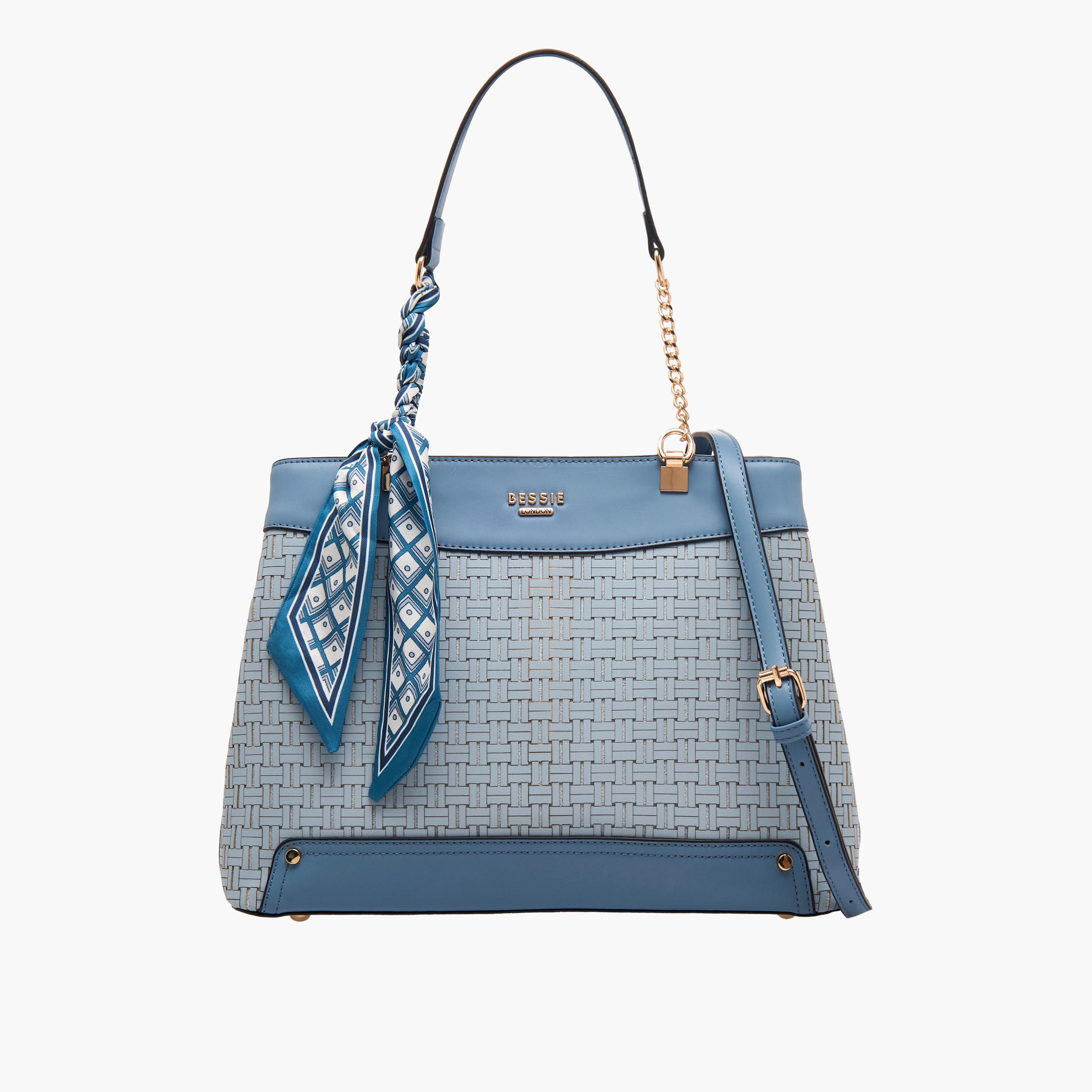 Bessie London Scarf Detail Tote Bag with Detachable Strap-women-bagsandwallets-handbags-image-1