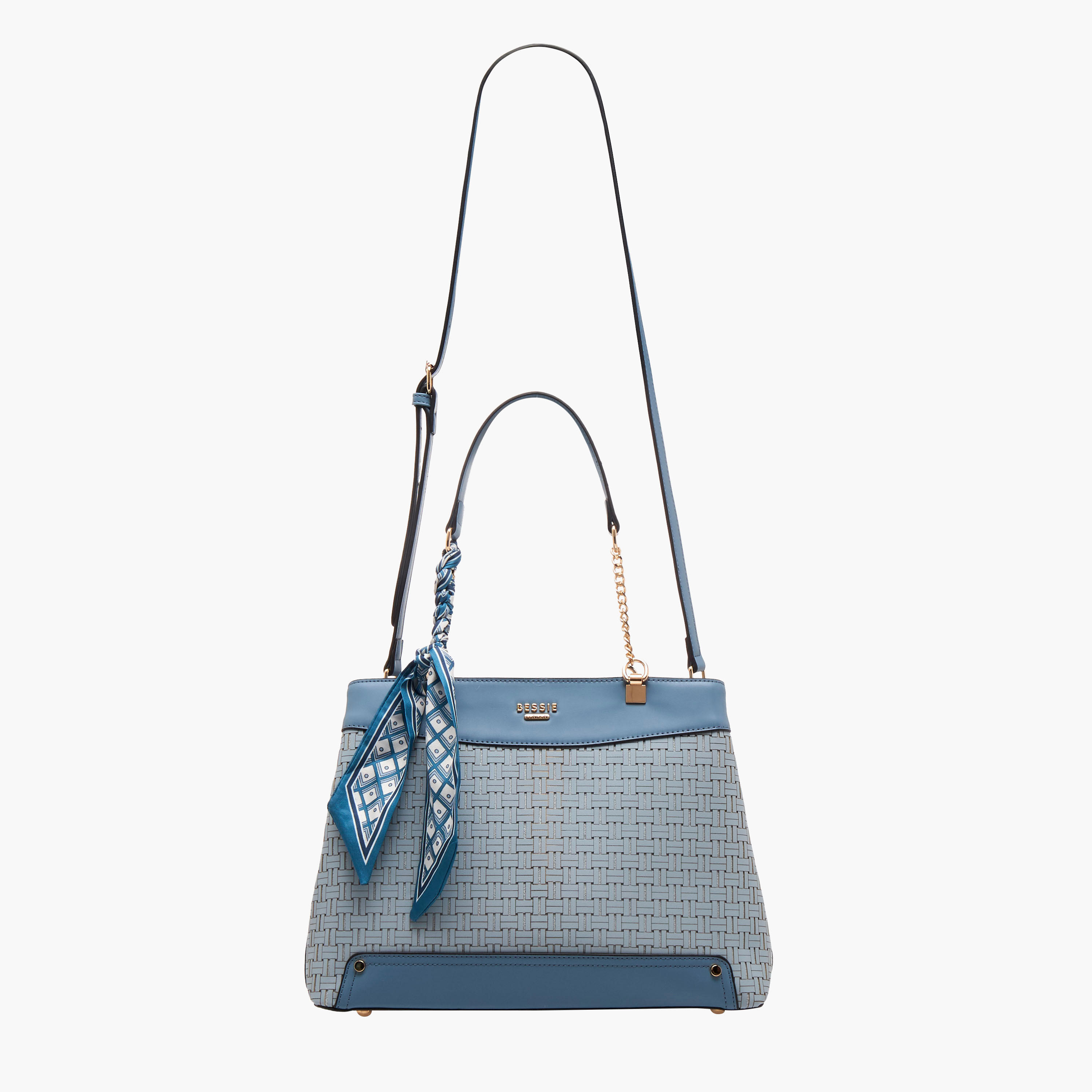 Bessie London Scarf Detail Tote Bag with Detachable Strap-women-bagsandwallets-handbags-image-3