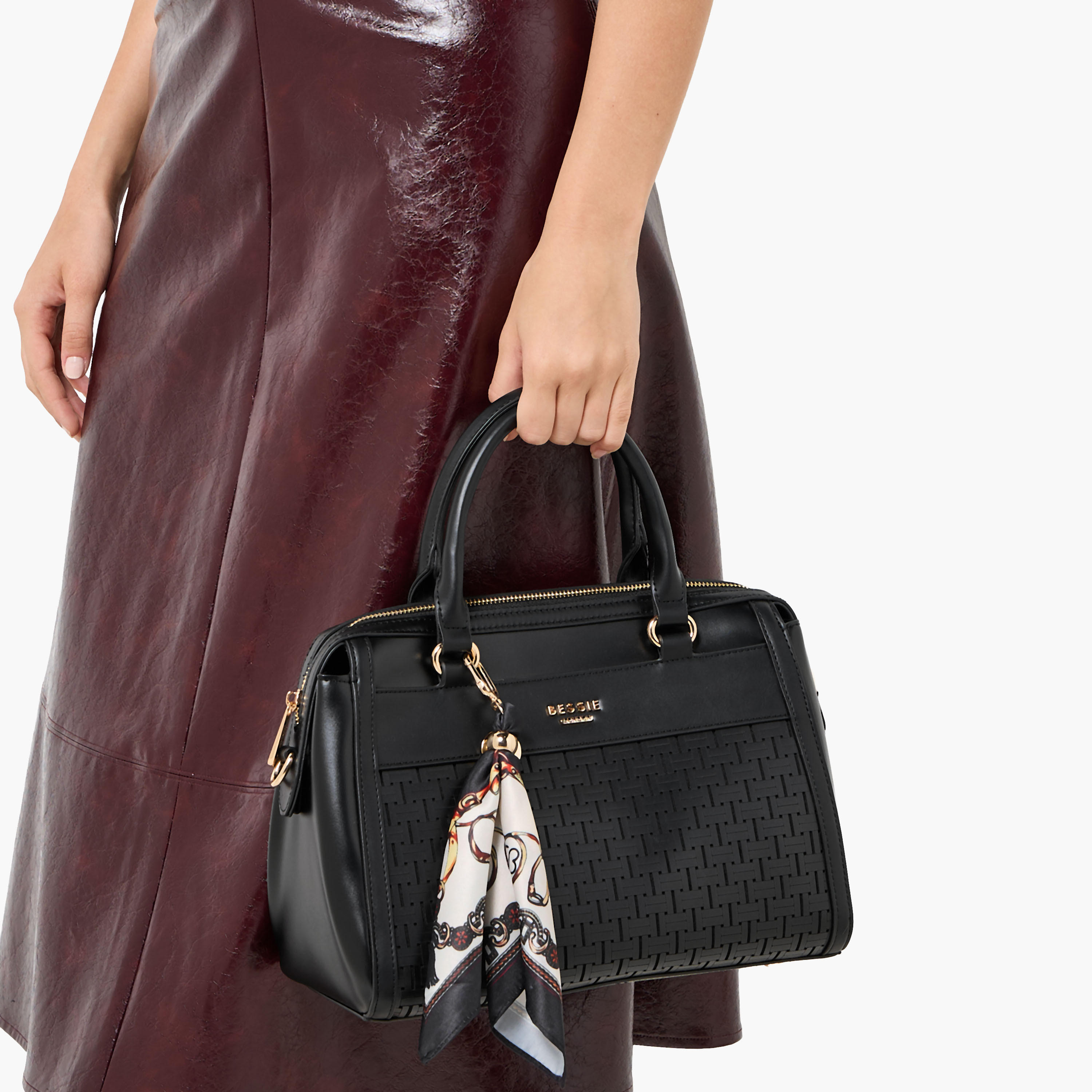 Bessie London Scarf Detail Tote Bag with Detachable Strap-women-bagsandwallets-handbags-image-2