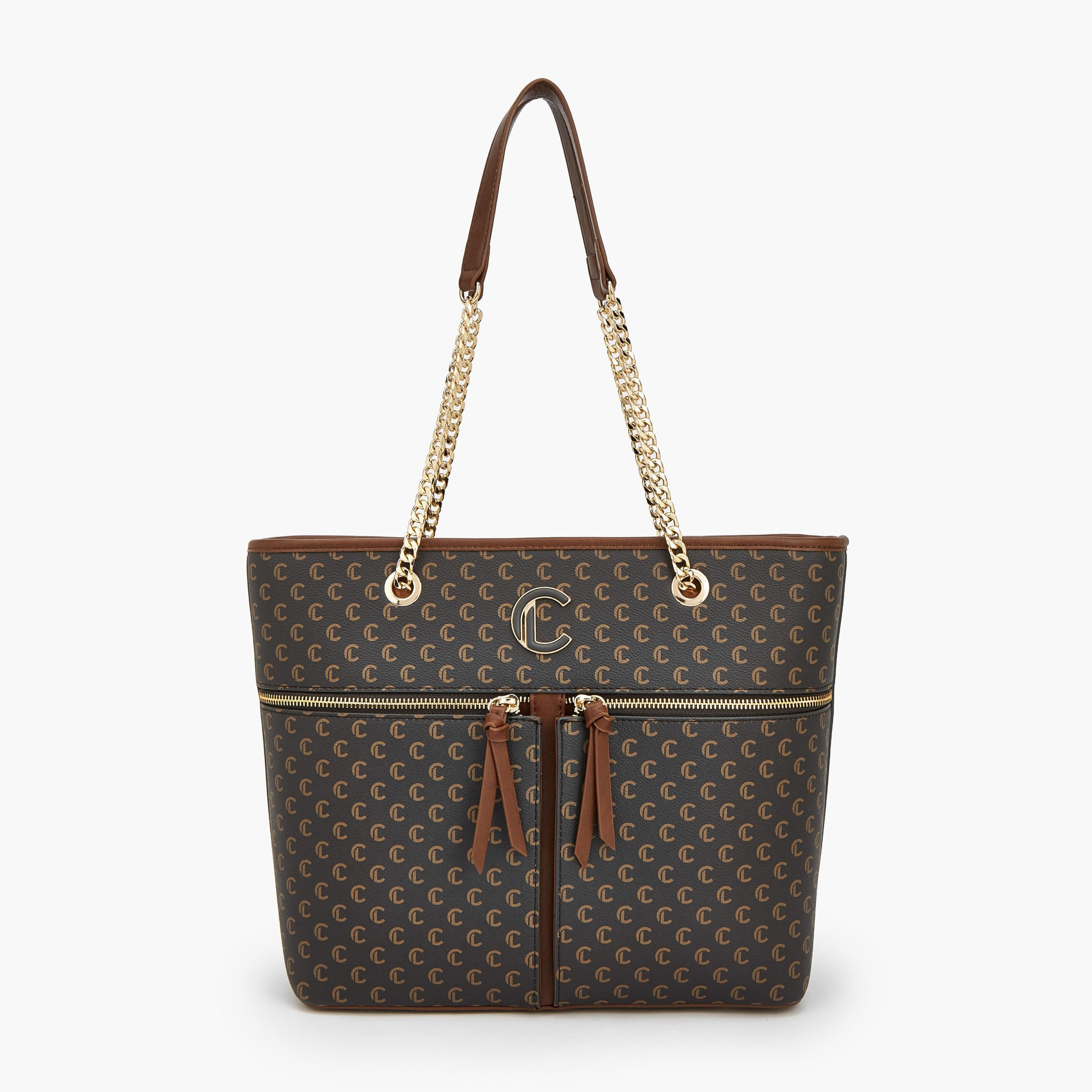 Le Confort Monogram Print Tote Bag with Chain Handles-women-bagsandwallets-handbags-image-1