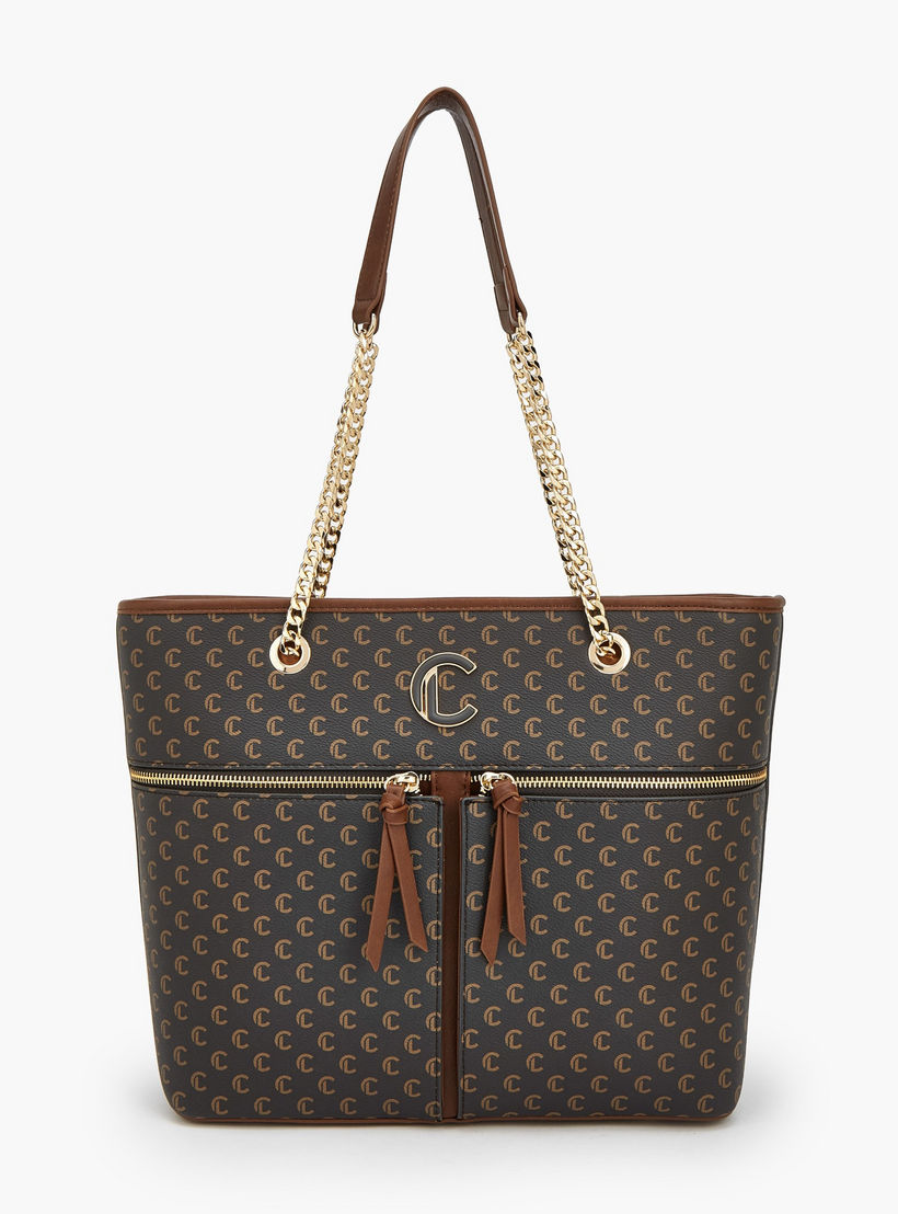 Le Confort Monogram Print Tote Bag with Chain Handles-women-bagsandwallets-handbags-image-1