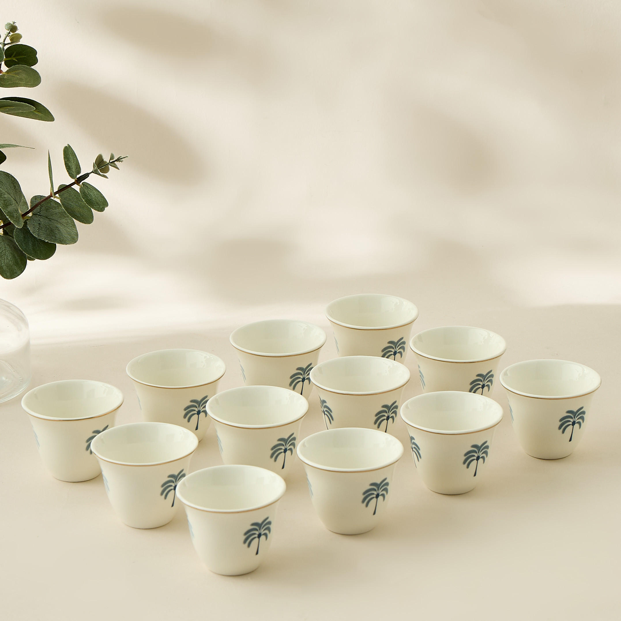 Palm Tree Print New Bone China Kahwa Cup - Set of 12-household-dining-teaandcoffee-teaandcoffeesets-image-1