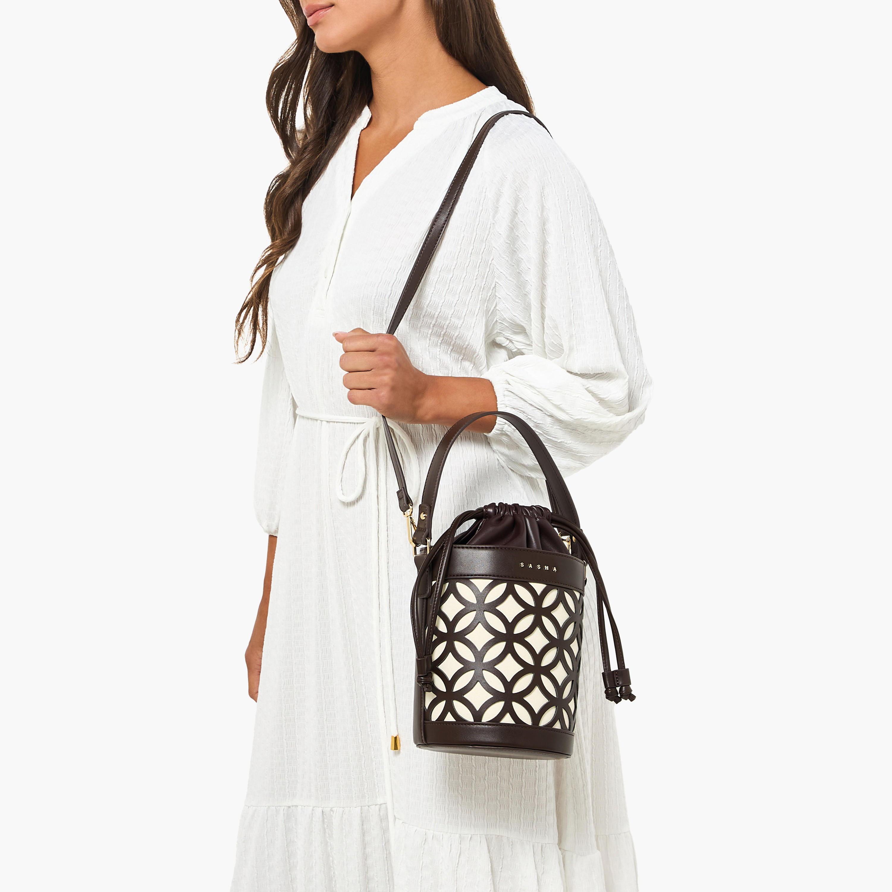 Sasha Kod Cutowork Detail Bucket Bag with Drawstring Closure-women-bagsandwallets-handbags-image-2