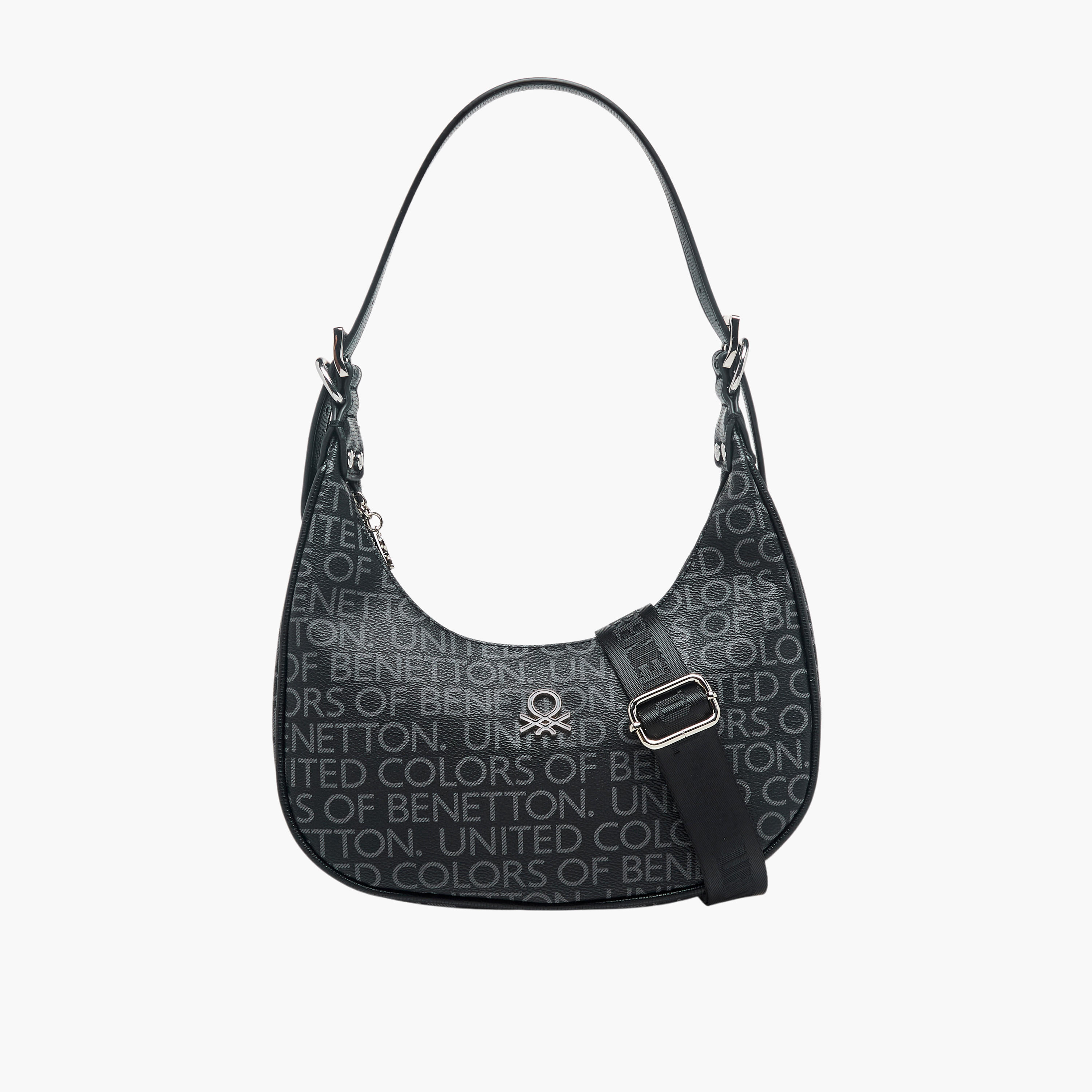 United Colors of Benetton Monogram Print Baguette Bag with Zip Closure-women-bagsandwallets-handbags-image-1