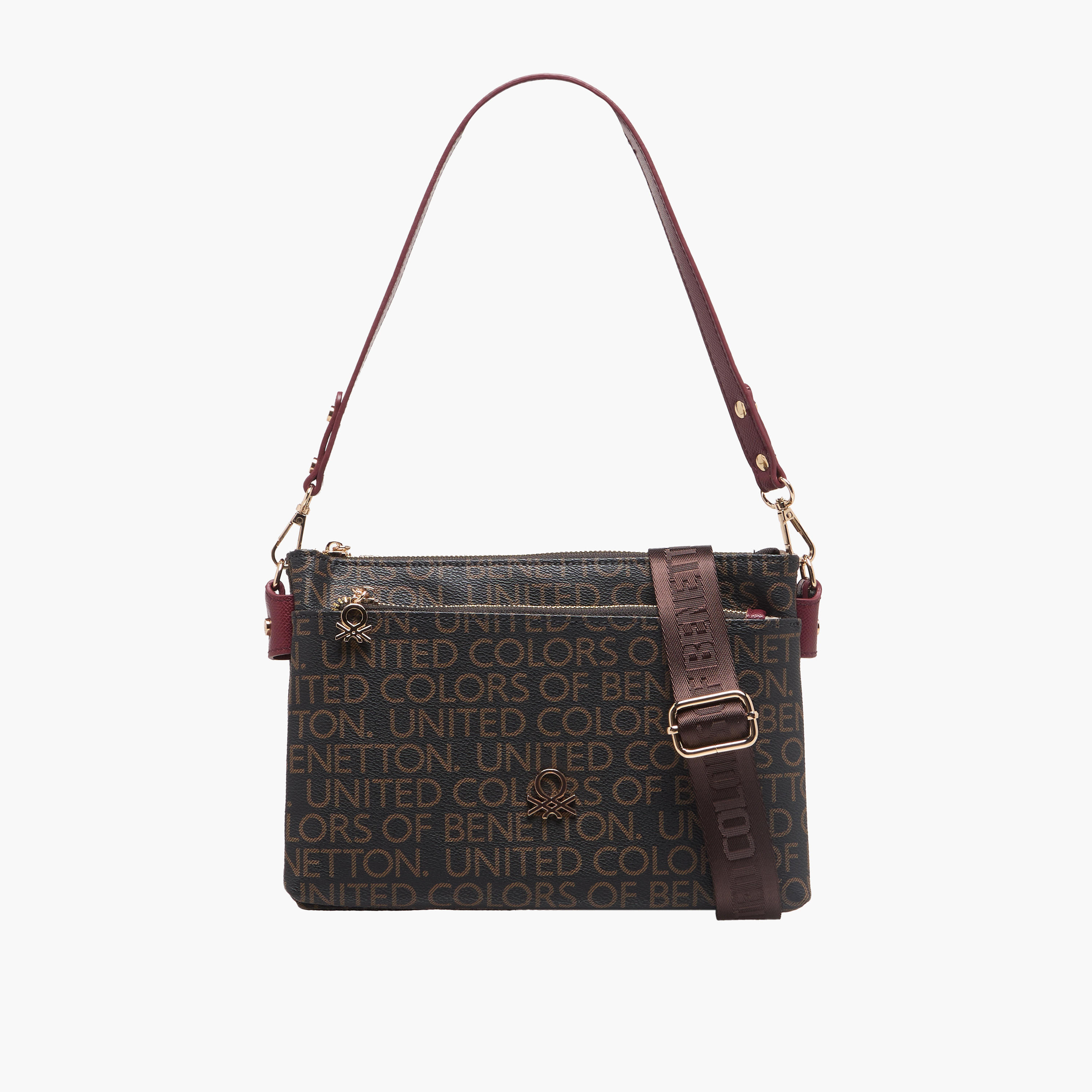United Colors of Benetton Monogram Print Crossbody Bag with Zip Closure-women-bagsandwallets-handbags-image-1