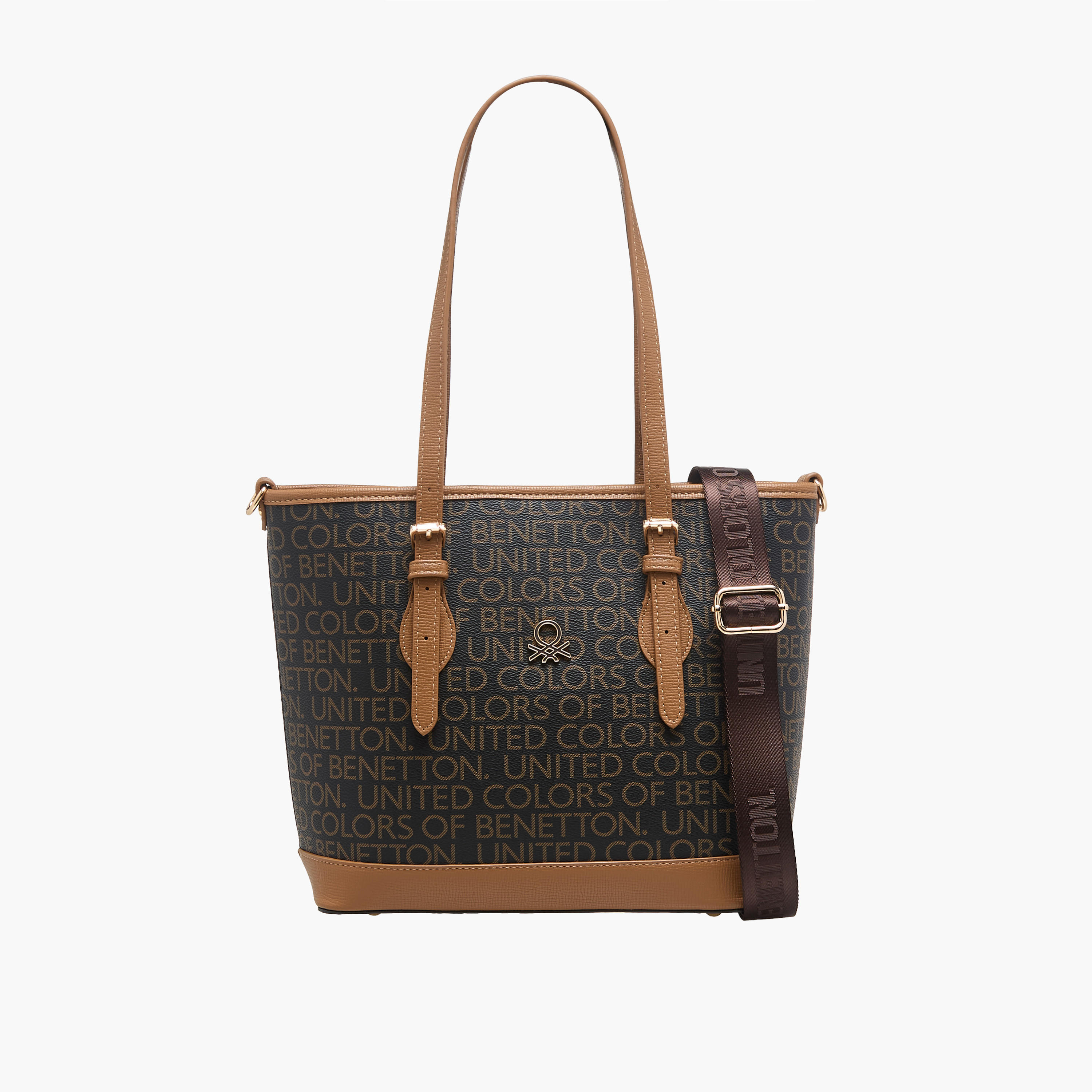 United Colors of Benetton Logo Print Tote Bag with Detachable Strap-women-bagsandwallets-handbags-image-1