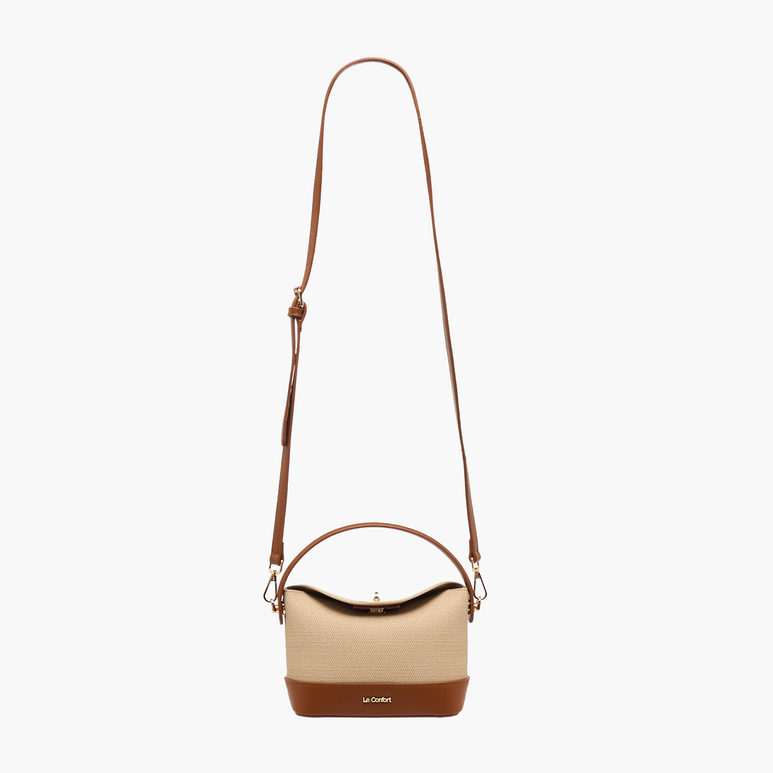 Le Confort Textured Satchel Bag with Twist Lock Closure-women-bagsandwallets-handbags-image-3