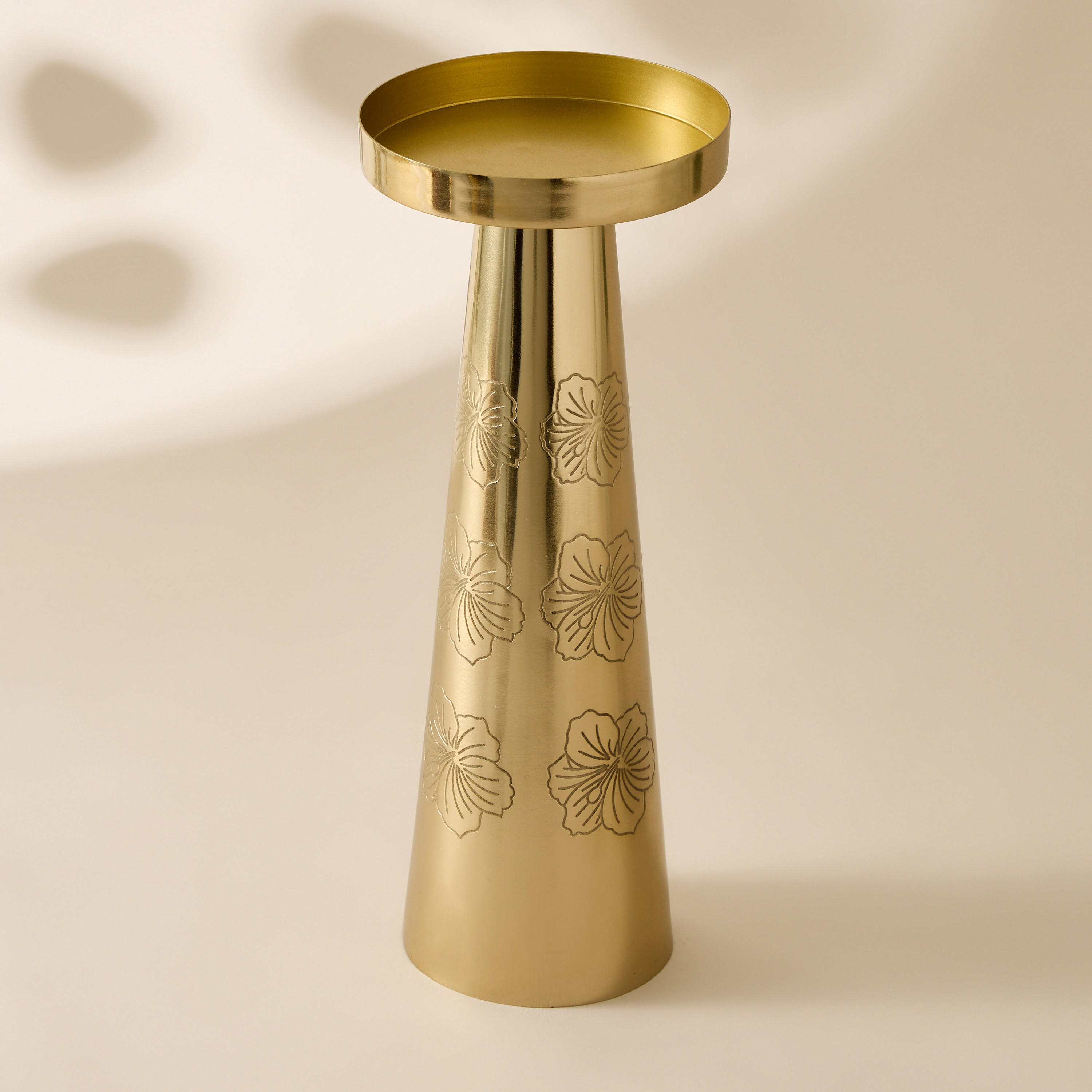 Hibiscus Engraved Metal Pillar Candleholder - 26 cms-household-decor-candleholdersandlanterns-image-2