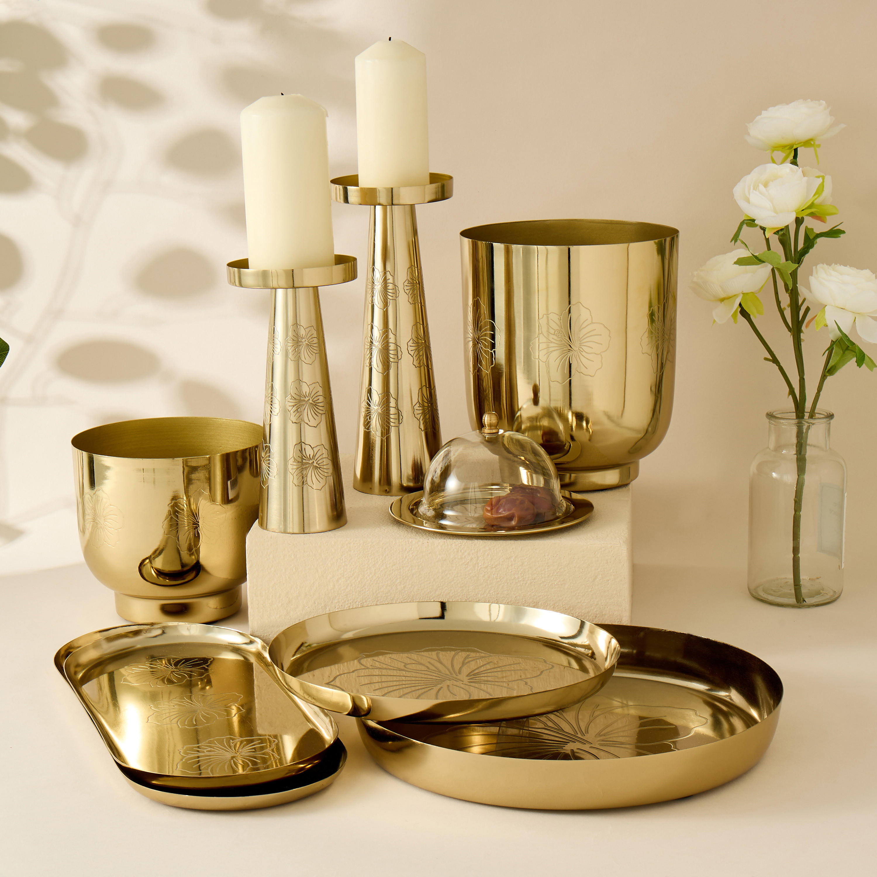 Hibiscus Engraved Metal Pillar Candleholder - 26 cms-household-decor-candleholdersandlanterns-image-6