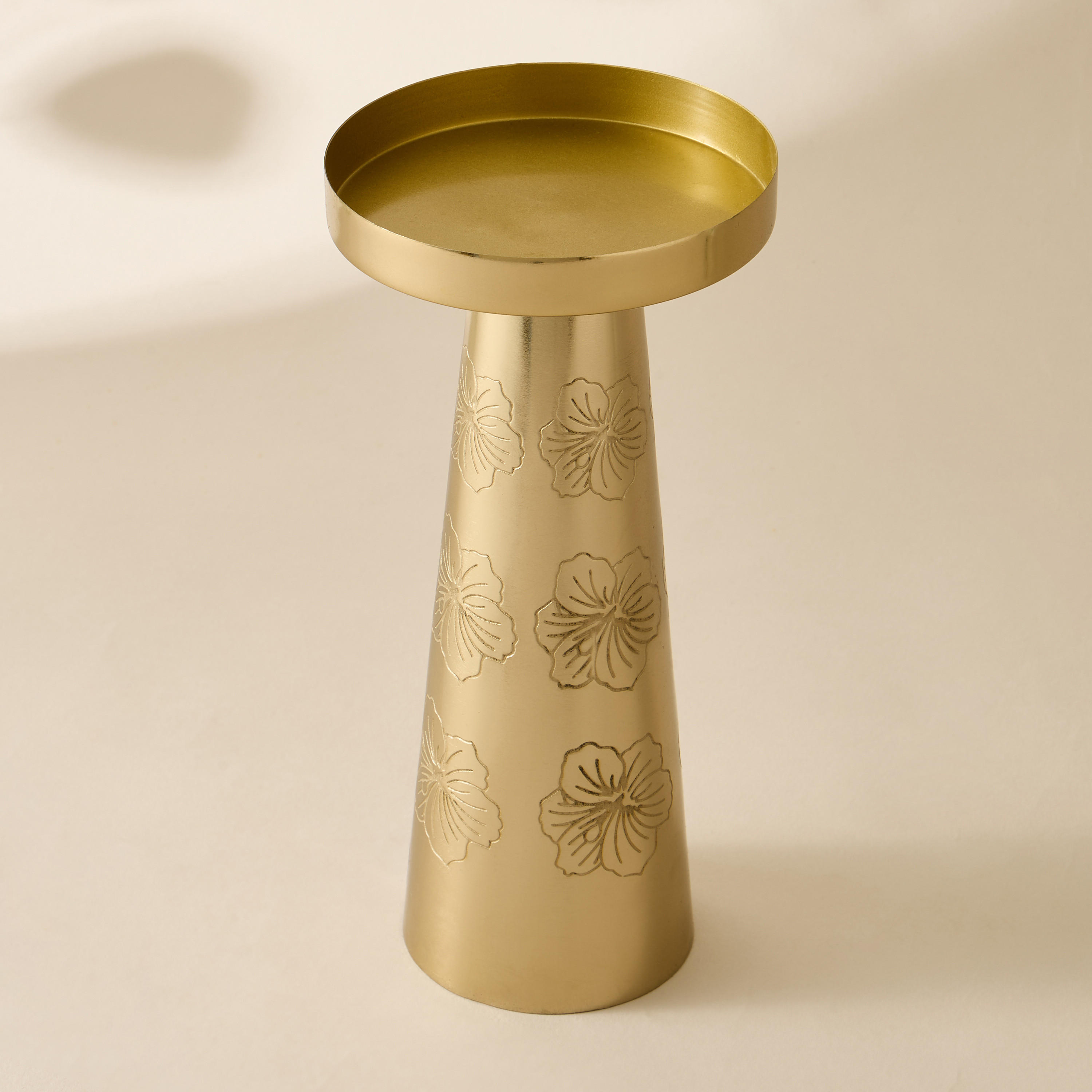 Hibiscus Engraved Metal Pillar Candleholder - 21 cms-household-decor-candleholdersandlanterns-image-2