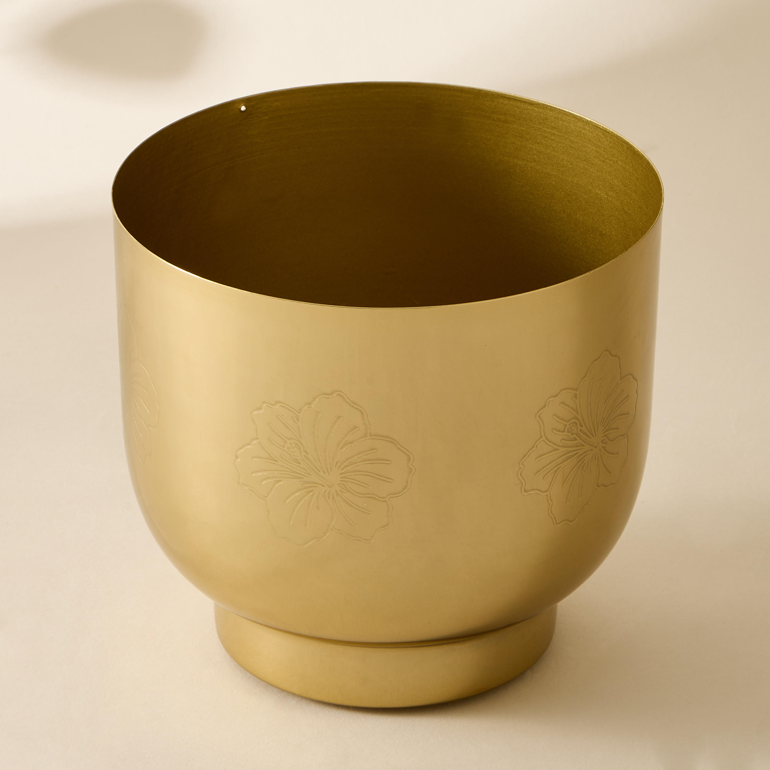 Hibiscus Engraved Metal Planter - 15 cms-household-gardenandoutdoor-trellisandstands-plantrisers-image-2