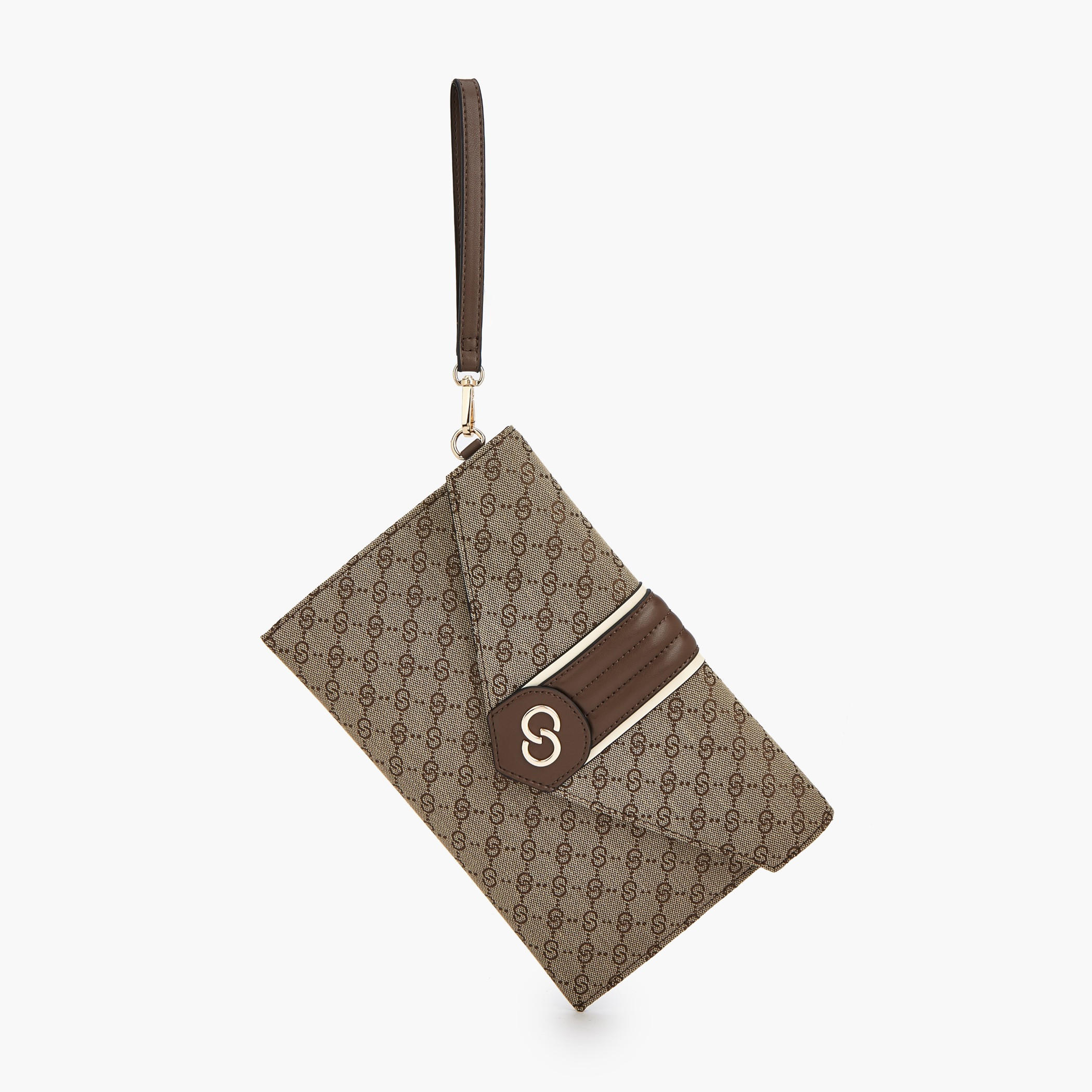 Celeste Monogram Textured Clutch with Wristlet-women-bagsandwallets-handbags-image-1