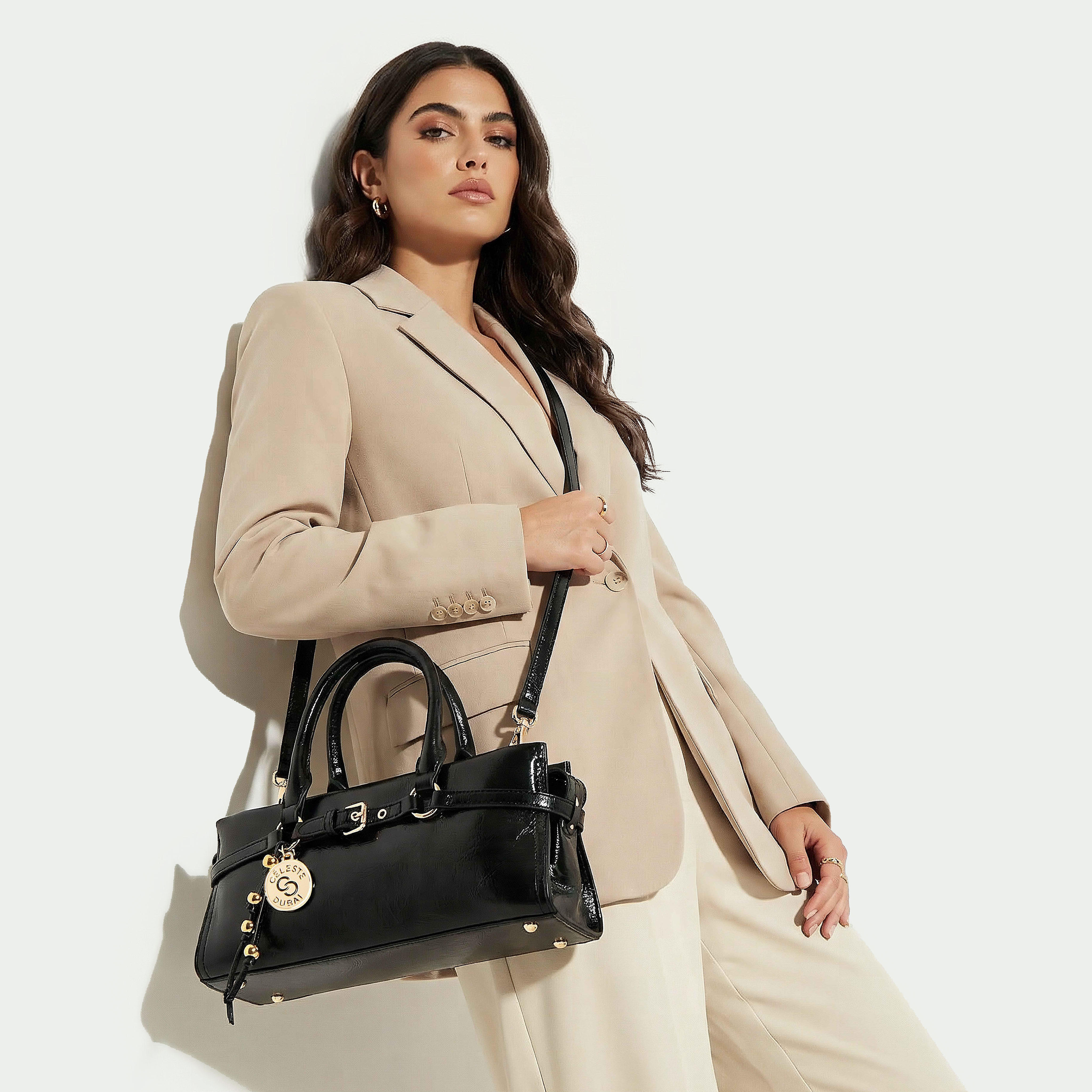 Celeste Buckle Detail Tote Bag with Double Handle-women-bagsandwallets-handbags-image-2