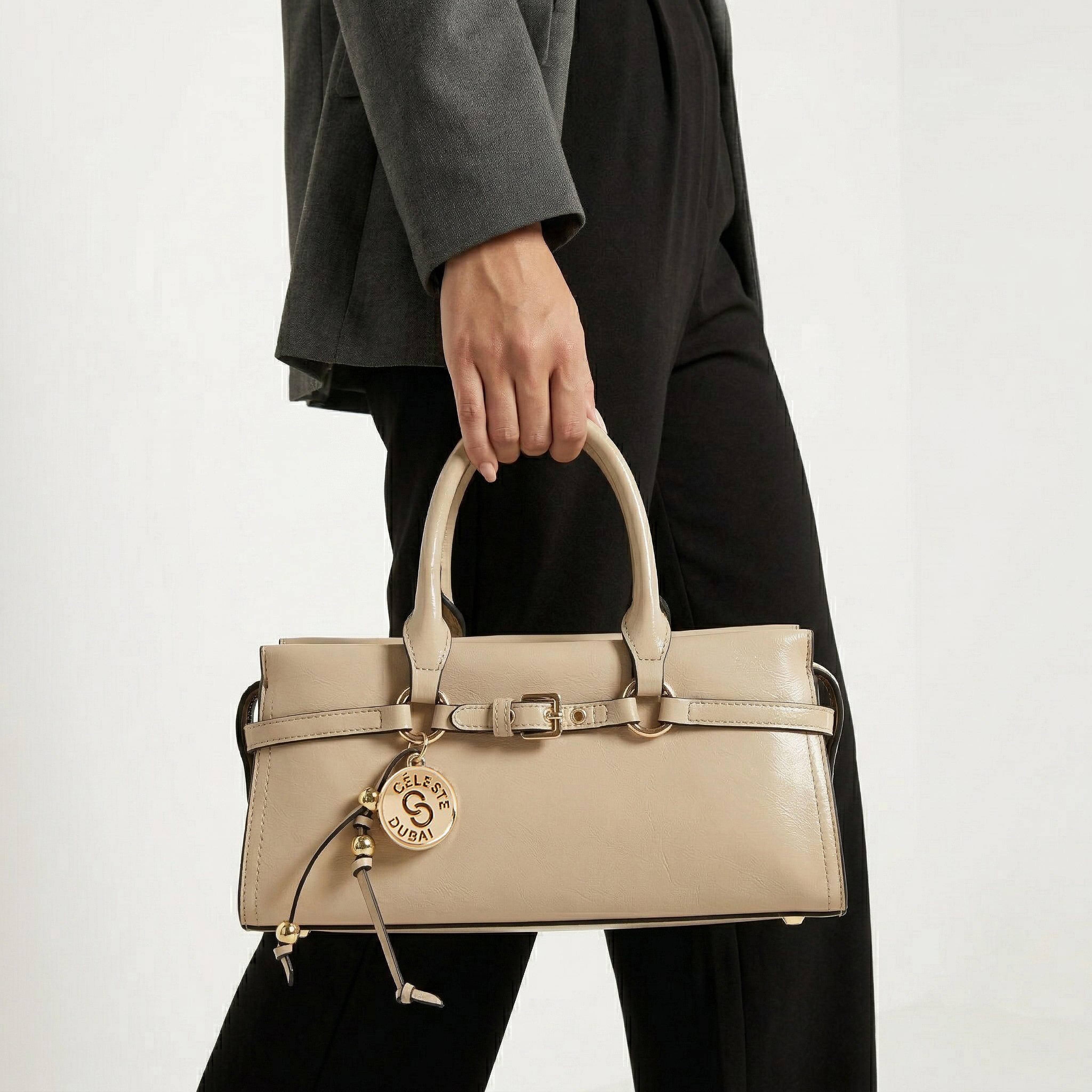 Celeste Buckle Detail Tote Bag with Double Handle-women-bagsandwallets-handbags-image-2