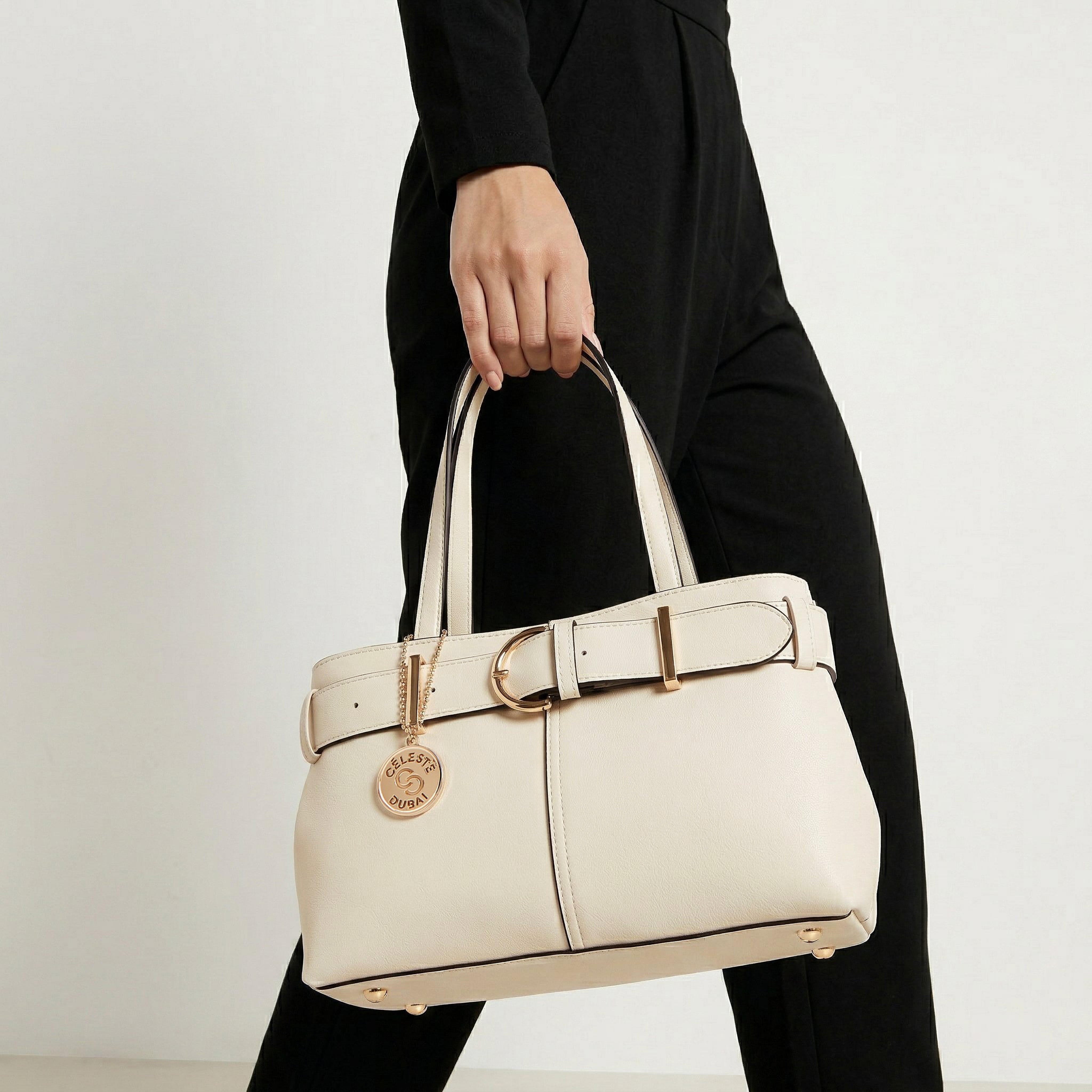 Celeste Buckle Detail Tote Bag with Double Handle-women-bagsandwallets-handbags-image-2