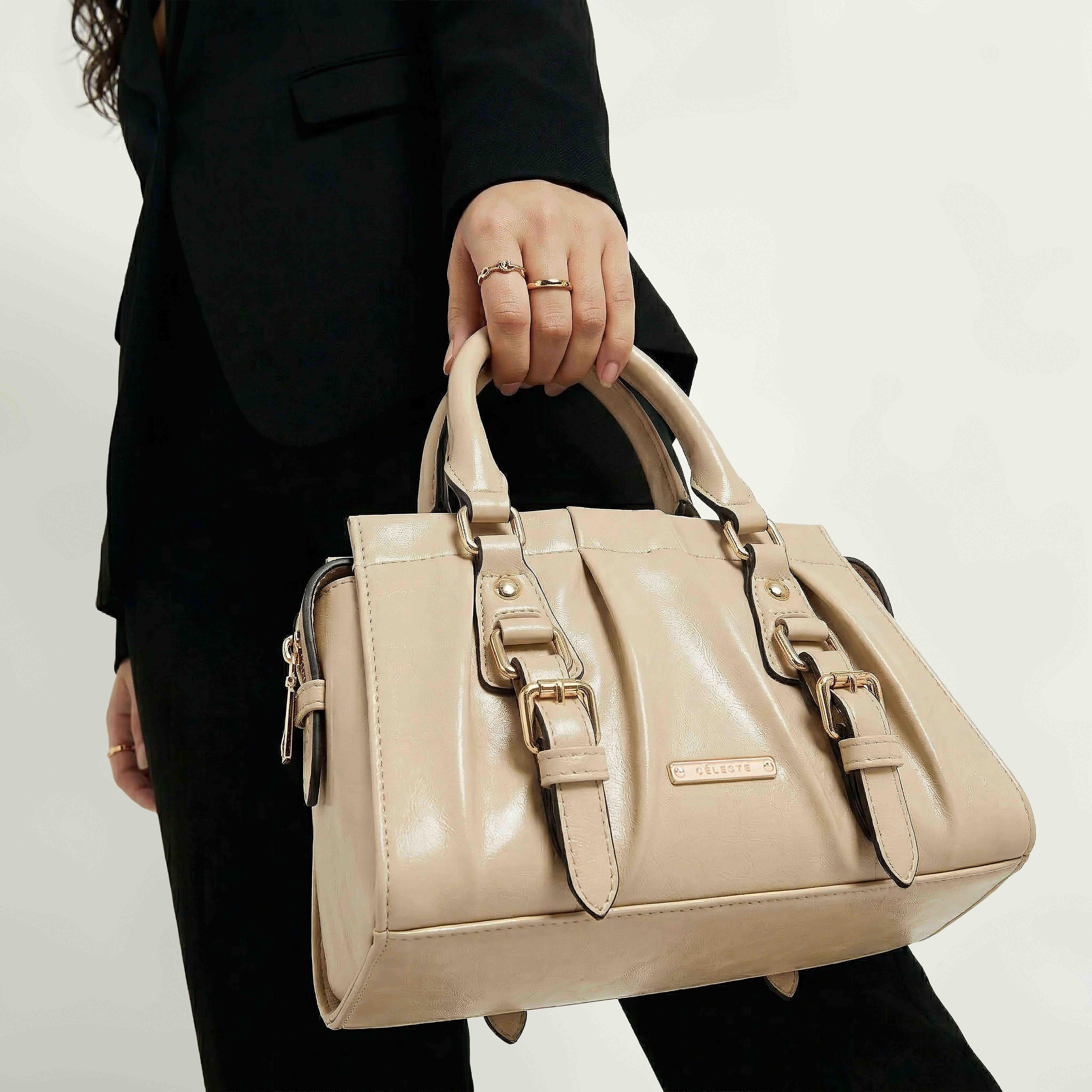 Celeste Buckle Detail Tote Bag with Double Handle-women-bagsandwallets-handbags-image-8