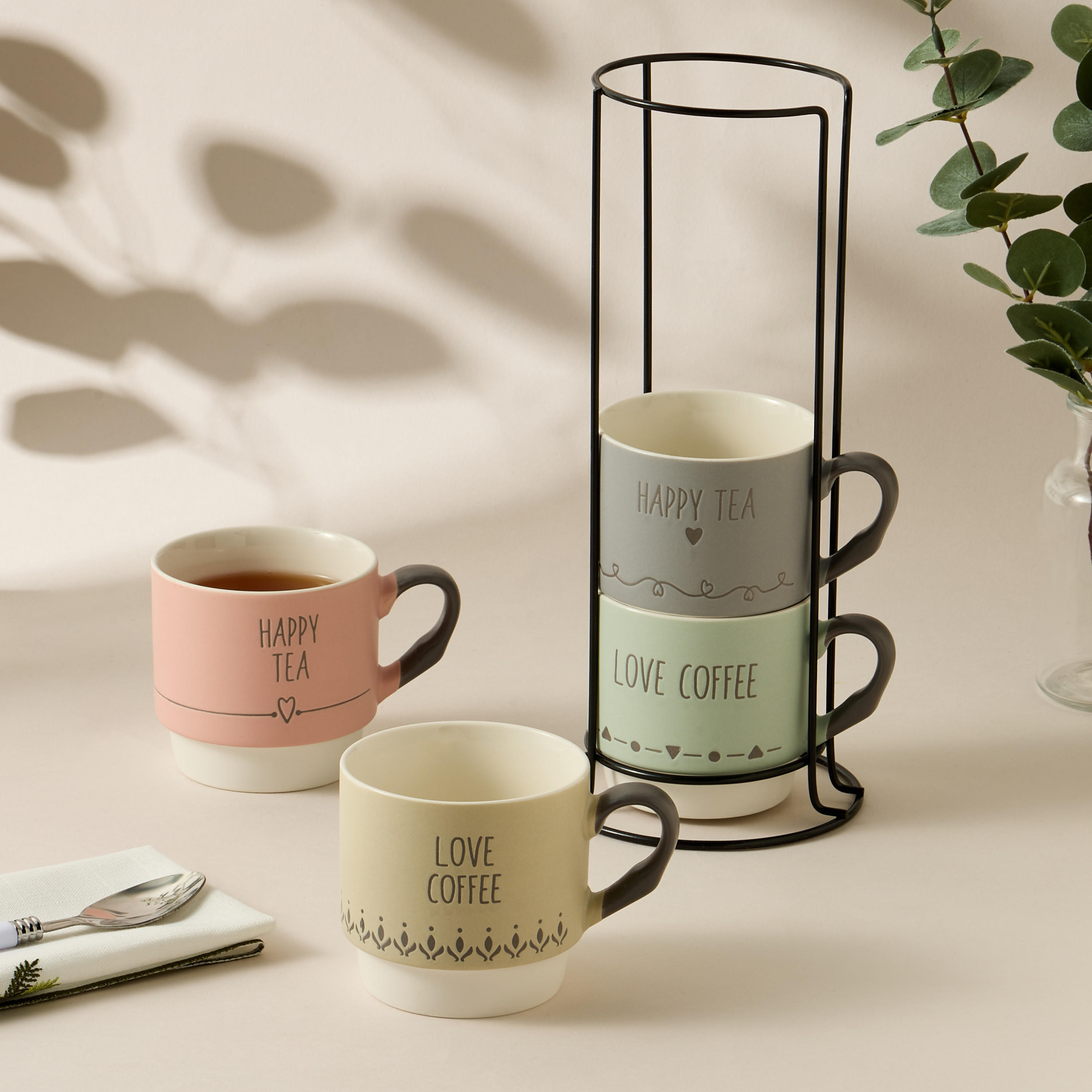 Textured 5-Piece Ceramic Cup and Stand Set-household-dining-teaandcoffee-mugsandcups-image-1