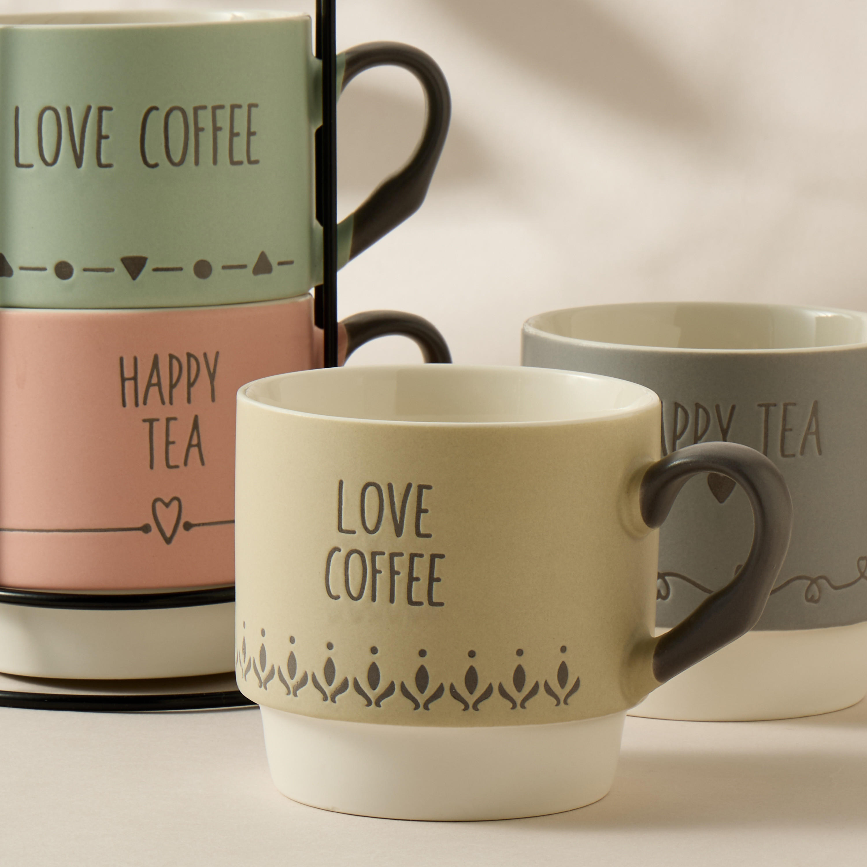 Textured 5-Piece Ceramic Cup and Stand Set-household-dining-teaandcoffee-mugsandcups-image-3