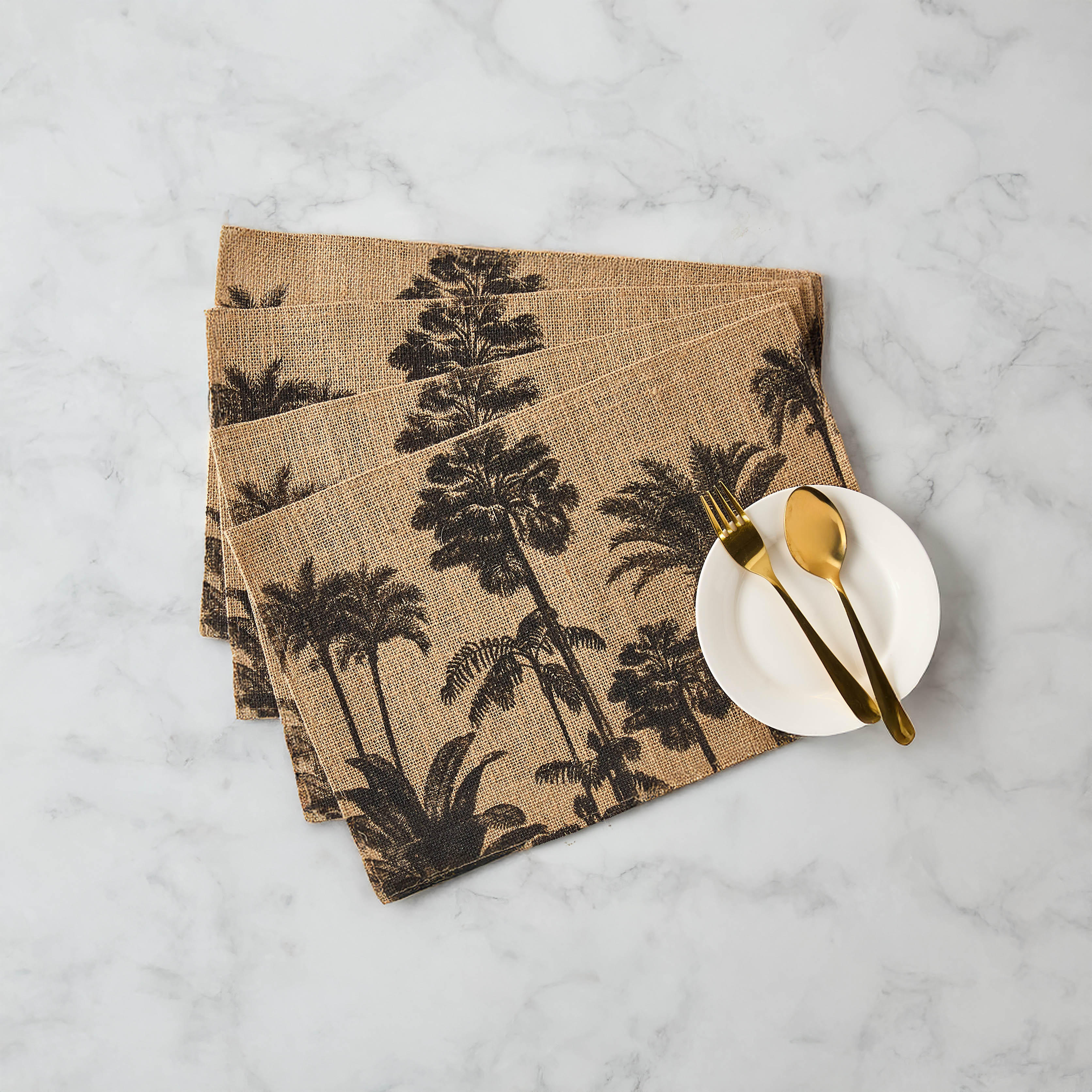 Palm Tree Print Jute Placemat - Set of 4-household-dining-tablelinen-placemats-image-1