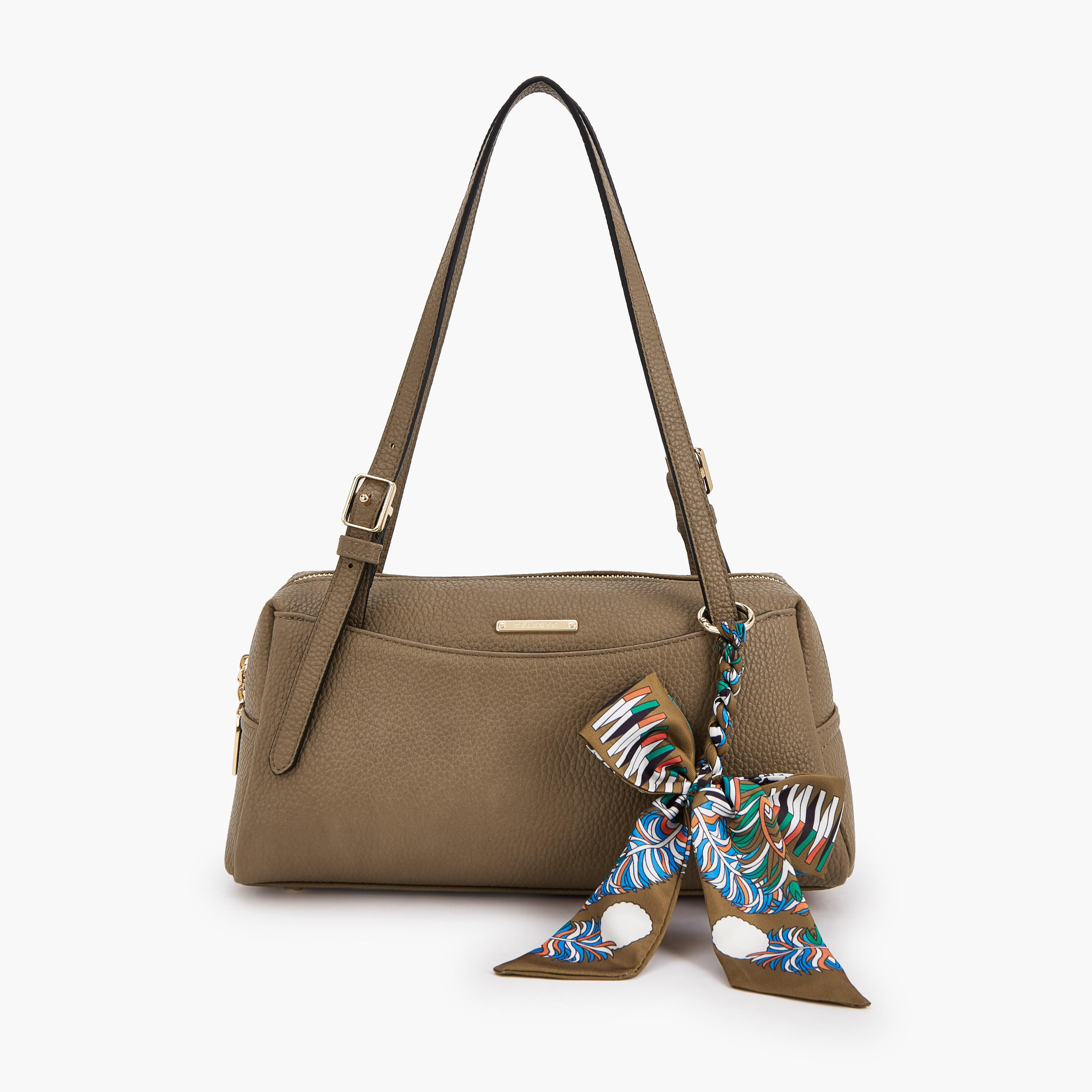 Celeste Textured Shoulder Bag with Scarf Detail-women-bagsandwallets-handbags-image-1
