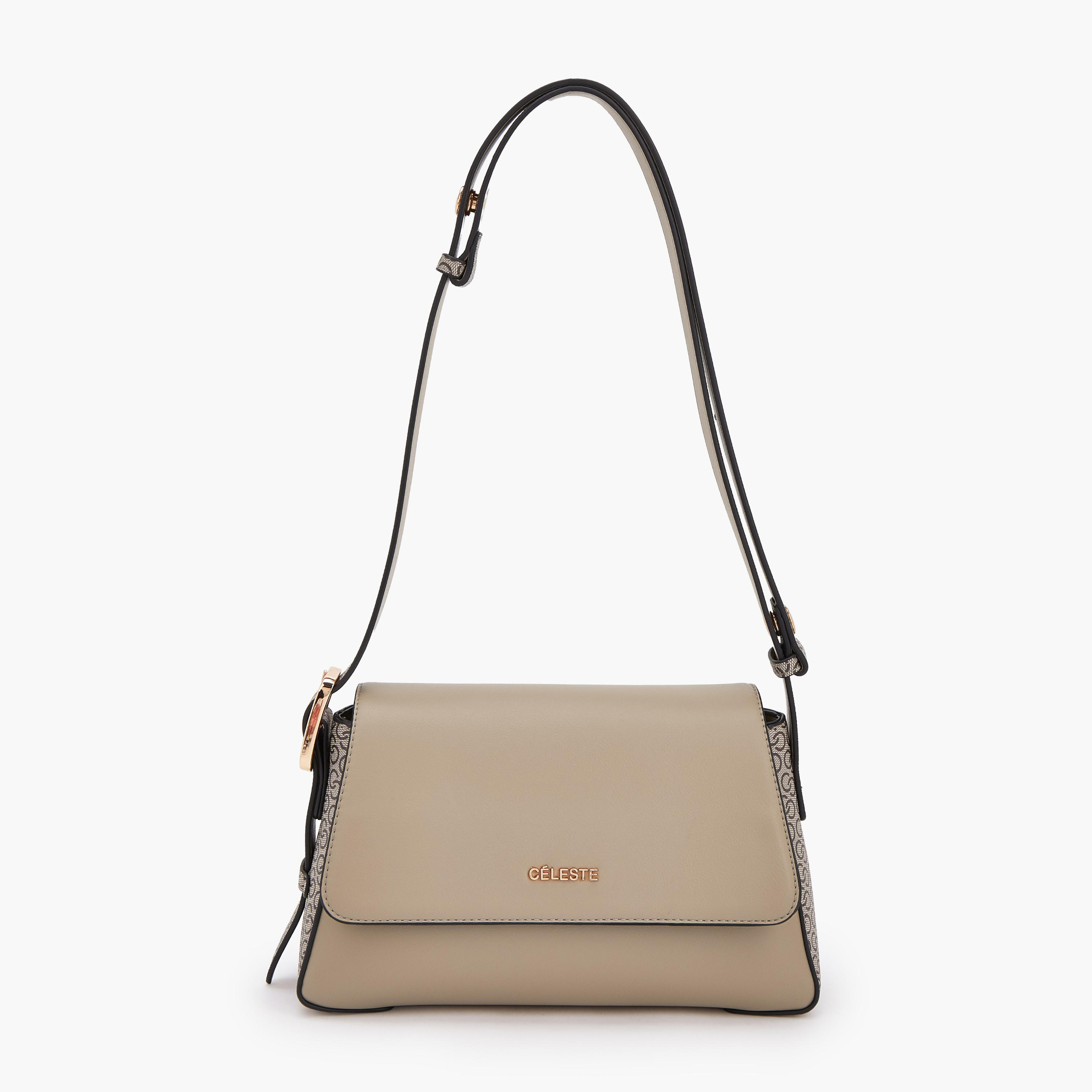 Celeste Textured Panel Shoulder Bag with Button Closure-women-bagsandwallets-handbags-image-1