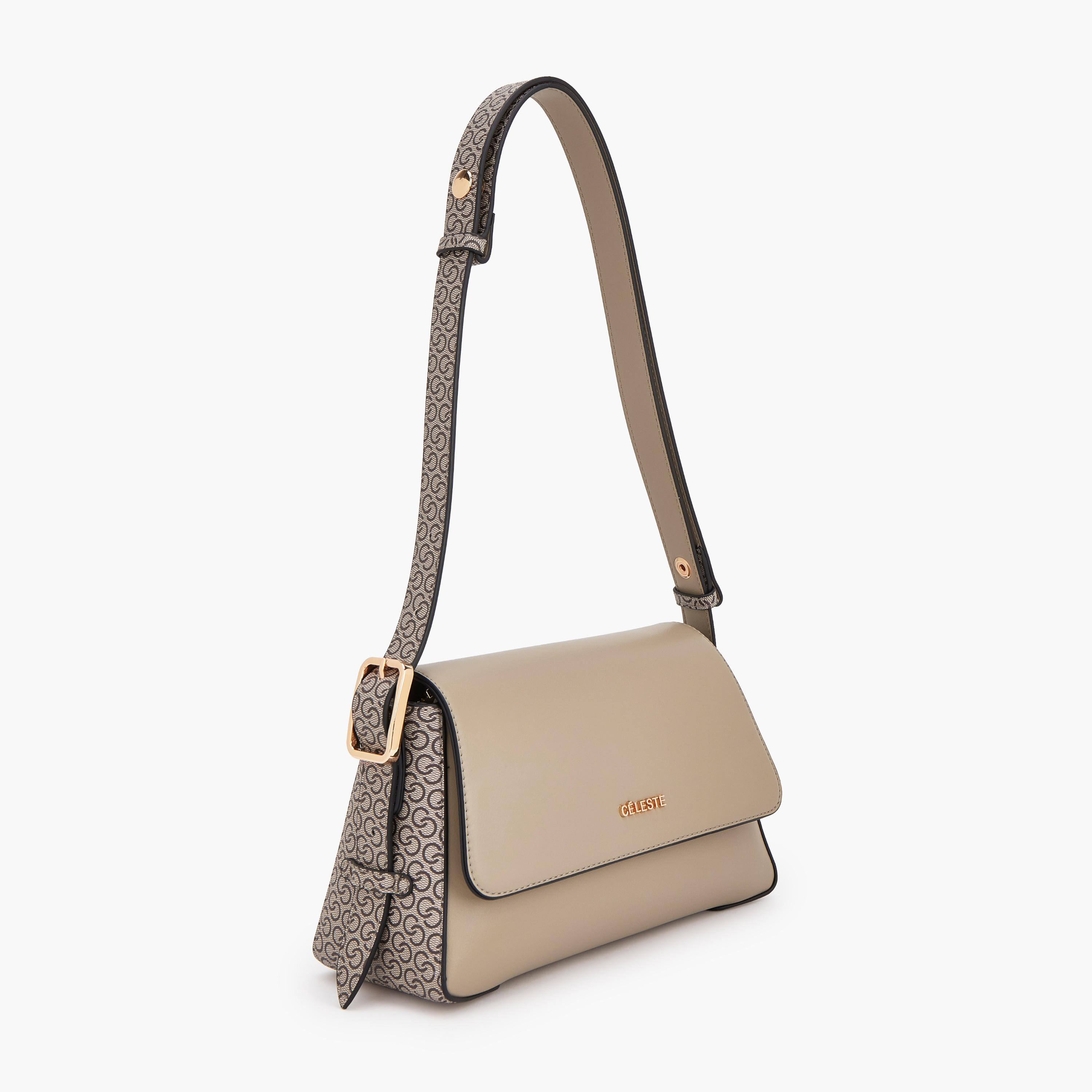 Celeste Textured Panel Shoulder Bag with Button Closure-women-bagsandwallets-handbags-image-2