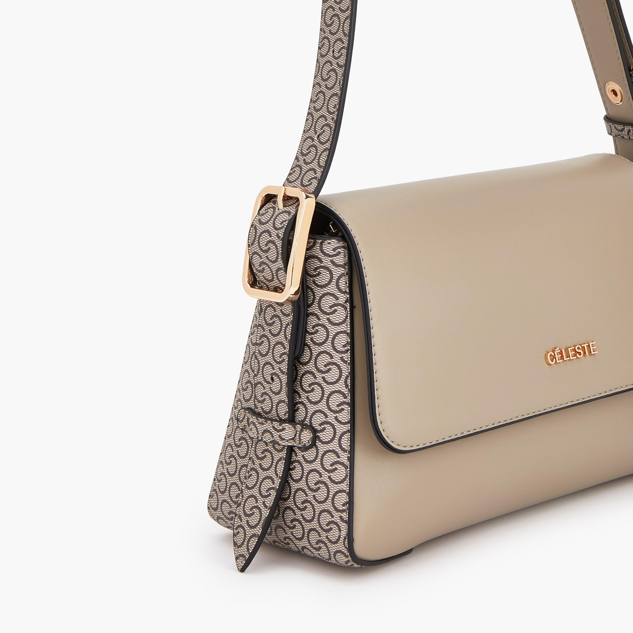 Celeste Textured Panel Shoulder Bag with Button Closure-women-bagsandwallets-handbags-image-3