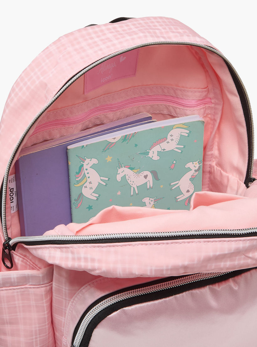 icon Checked Backpack for Girls with Padded Shoulder Straps-school-bagsandbackpacks-backpacks-image-4