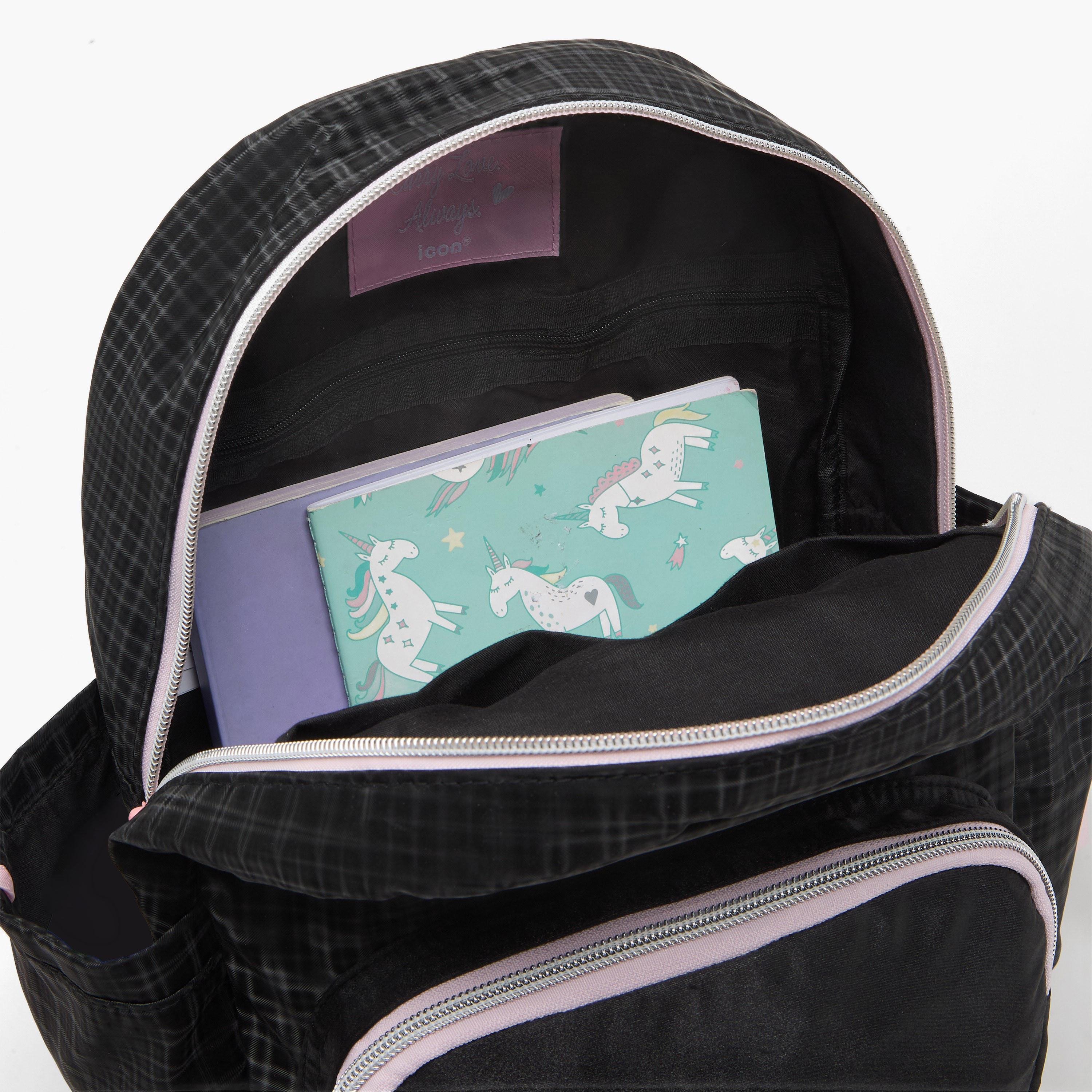 icon Checked Backpack for Girls with Padded Shoulder Straps-school-bagsandbackpacks-backpacks-image-4