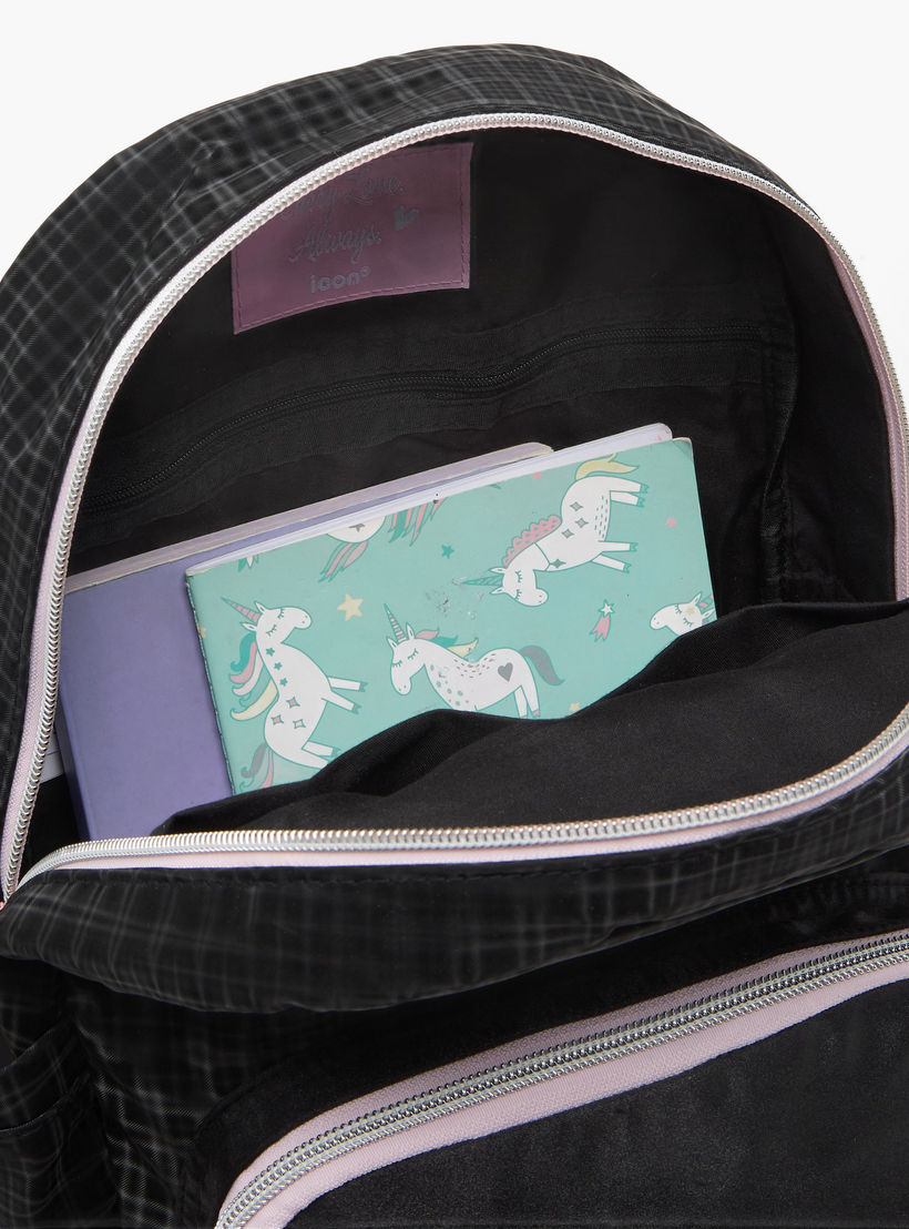 icon Checked Backpack for Girls with Padded Shoulder Straps-school-bagsandbackpacks-backpacks-image-4