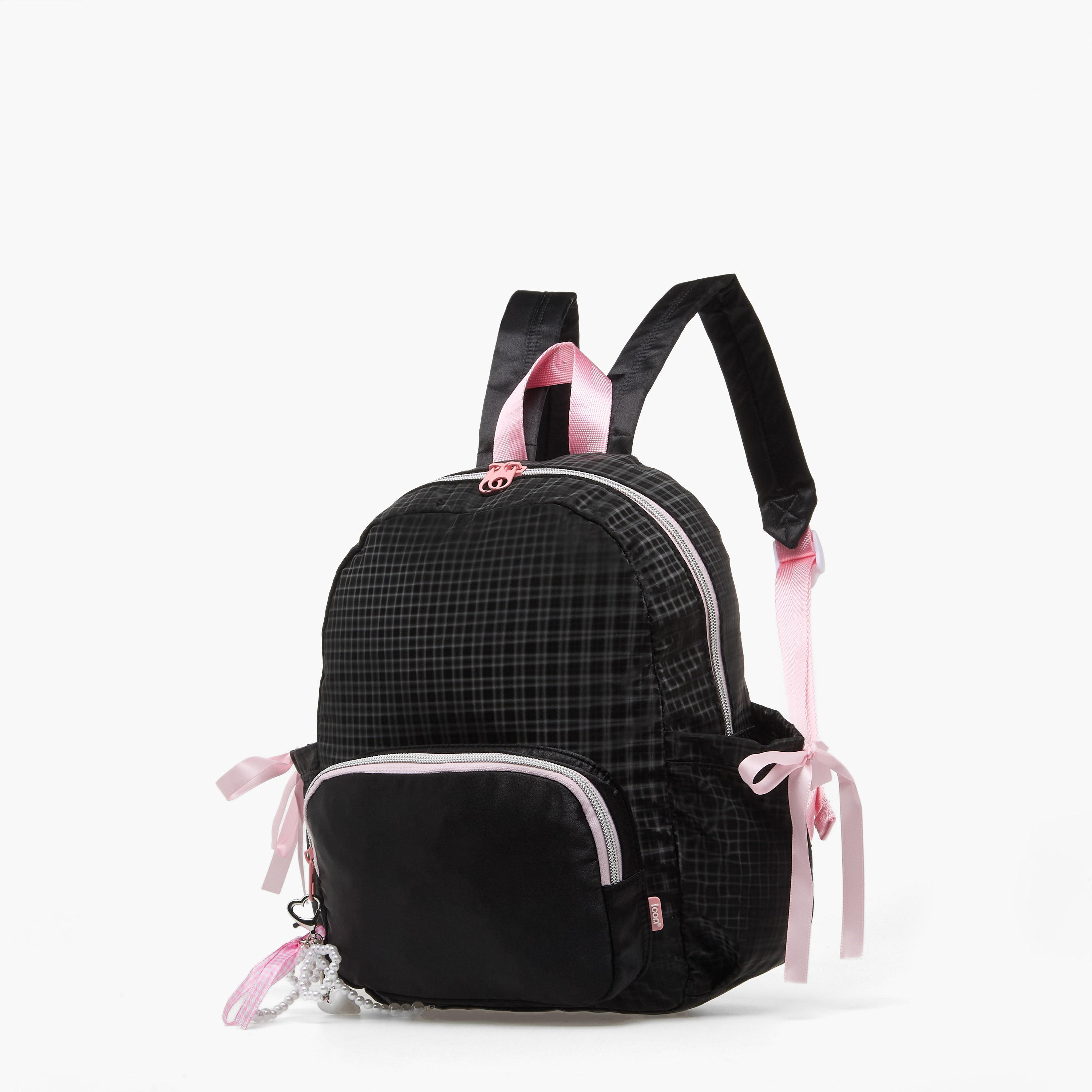 icon Checked Backpack for Girls with Padded Shoulder Straps-school-bagsandbackpacks-backpacks-image-5