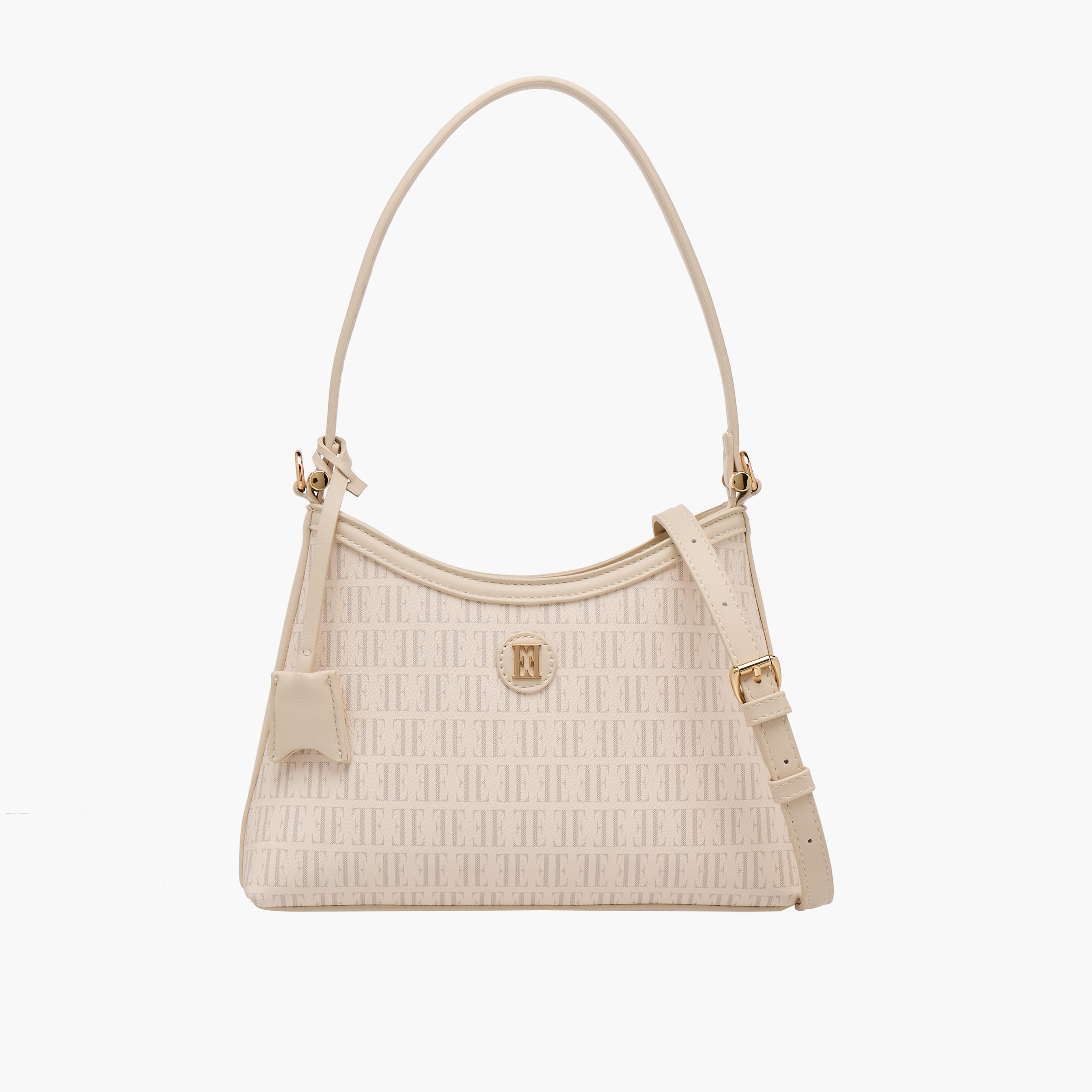Elle Monogram Print Shoulder Bag with Detachable Strap-women-bagsandwallets-handbags-image-1