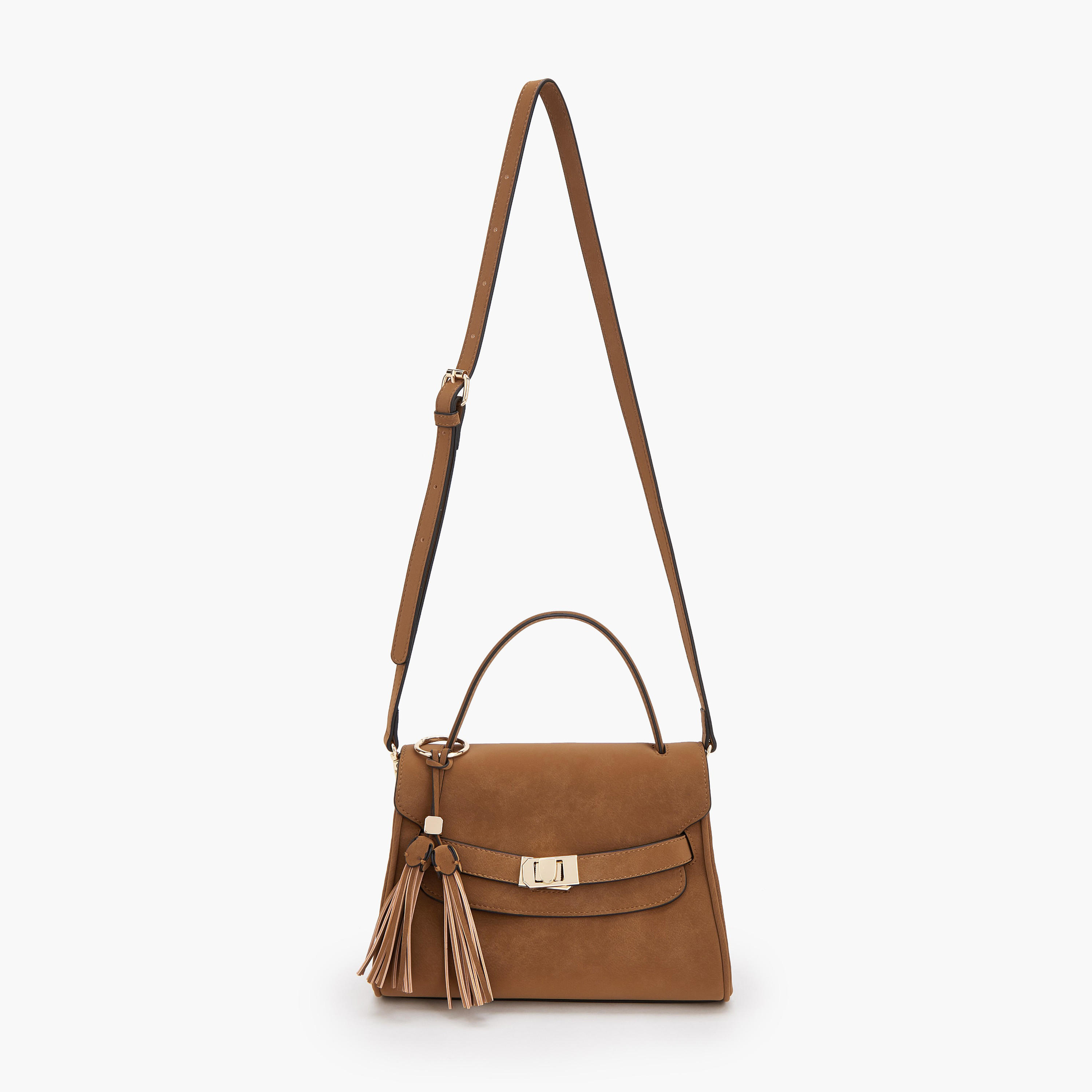 Celeste Monogram Textured Satchel Bag with Tassel Charm-women-bagsandwallets-handbags-image-2
