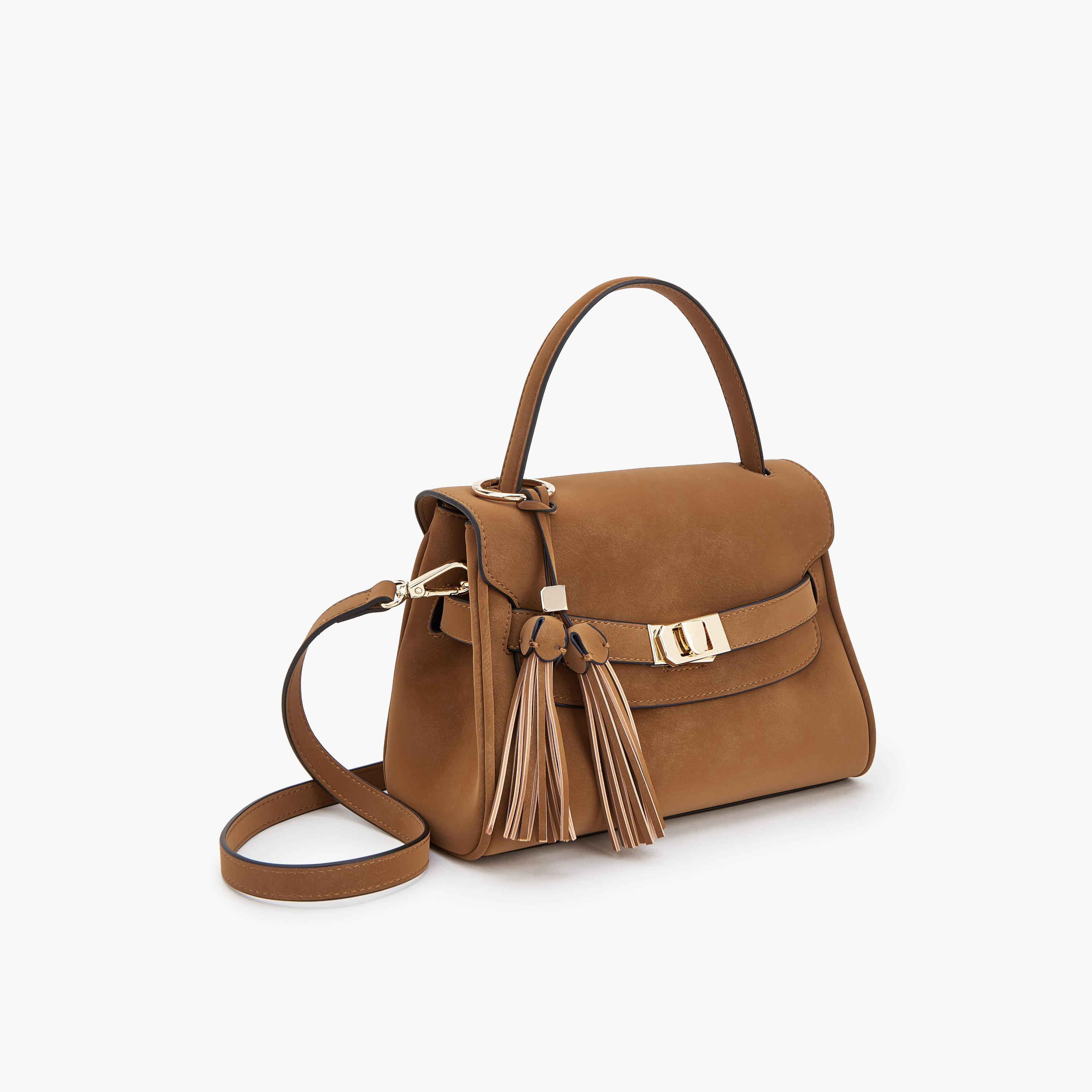 Celeste Monogram Textured Satchel Bag with Tassel Charm-women-bagsandwallets-handbags-image-3