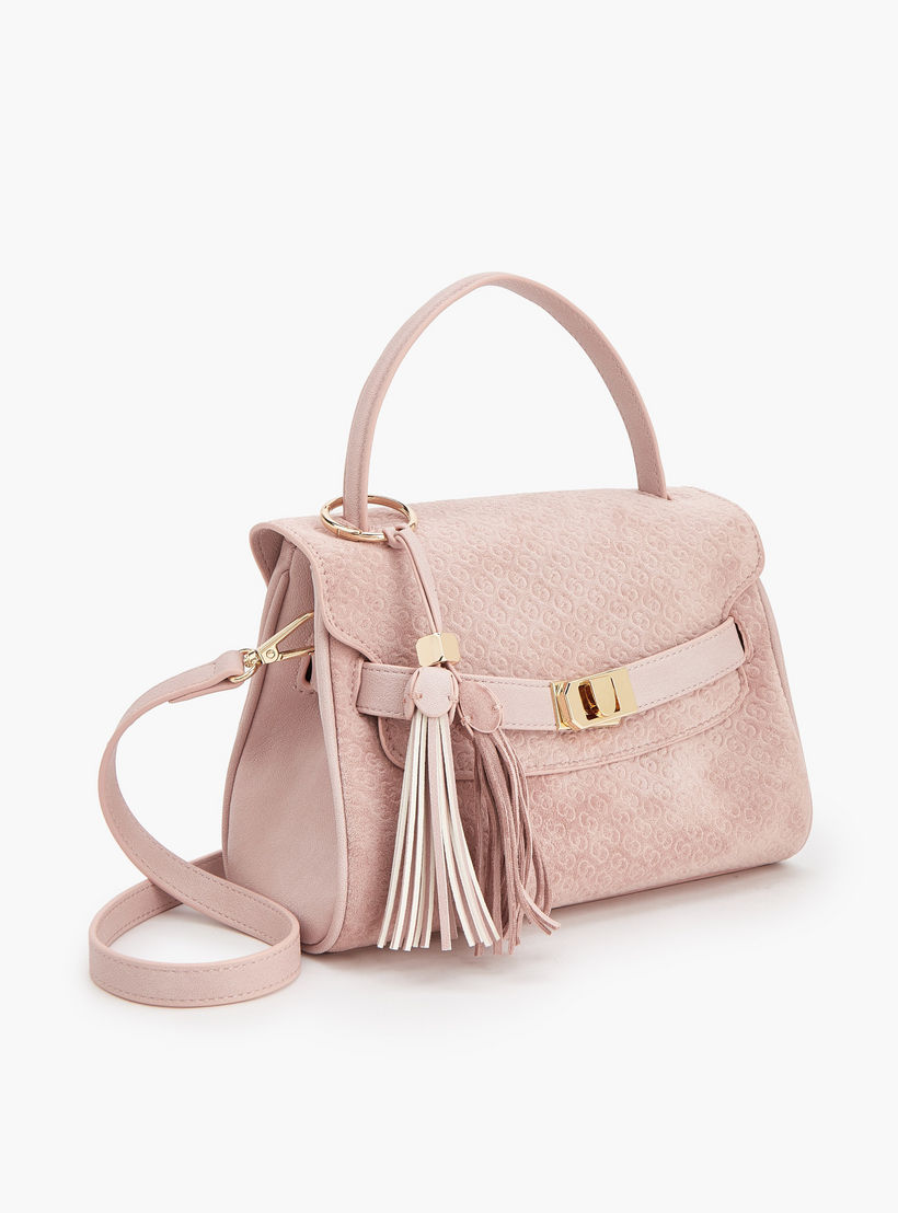 شنطة ساتشيل بدلاية شراشيب ونقوش مونوجرام بارزة الملمس من سيليست-women-bagsandwallets-handbags-image-3