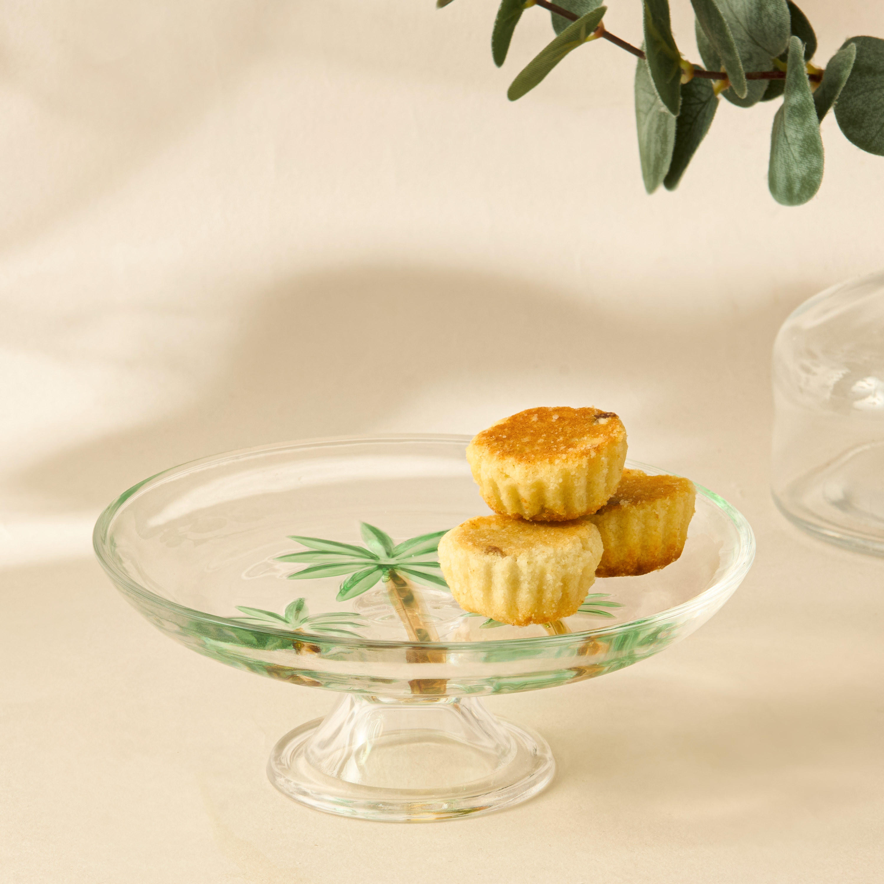 Palm Print Glass Cake Stand - 15 cms-household-dining-serveware-cakestands-image-1
