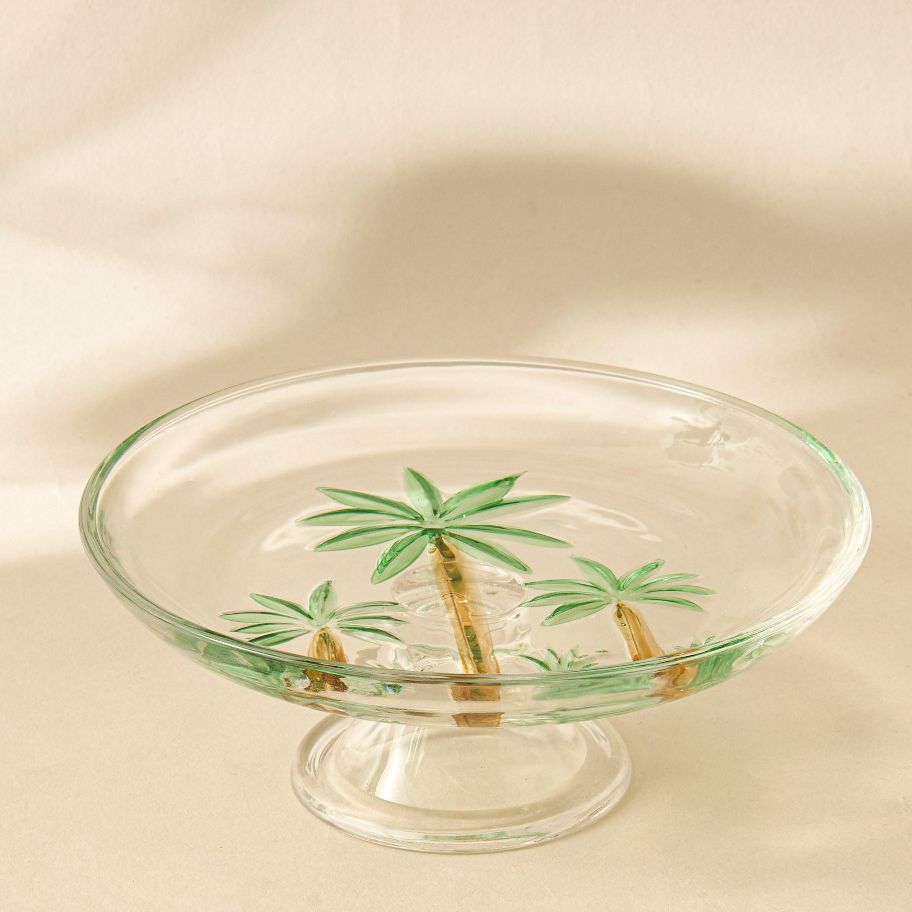 Palm Print Glass Cake Stand - 15 cms-household-dining-serveware-cakestands-image-2
