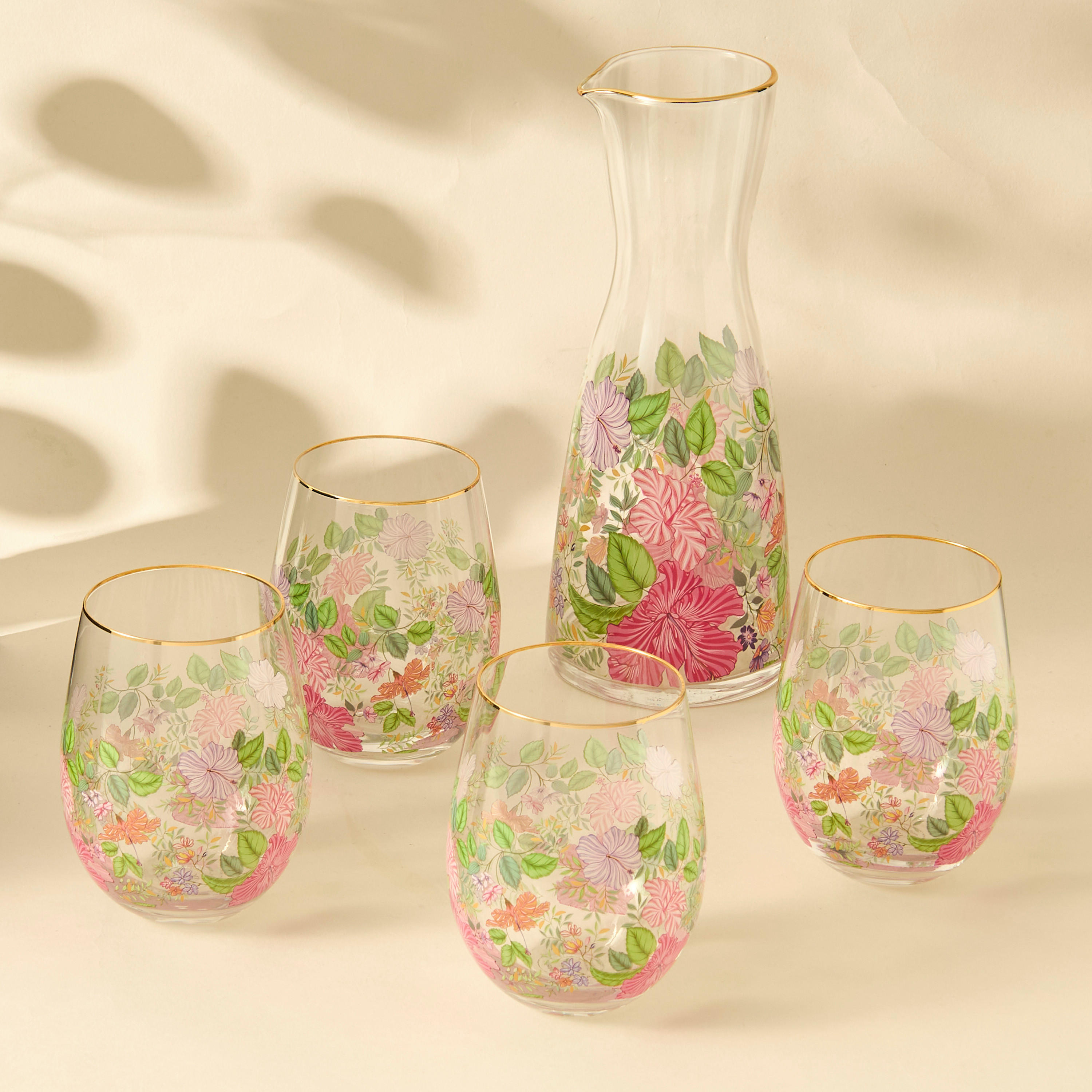 Summer Hot Flower Printed 5-Piece Carafe and Glass Set-household-dining-glassware-drinkingglasses-image-1