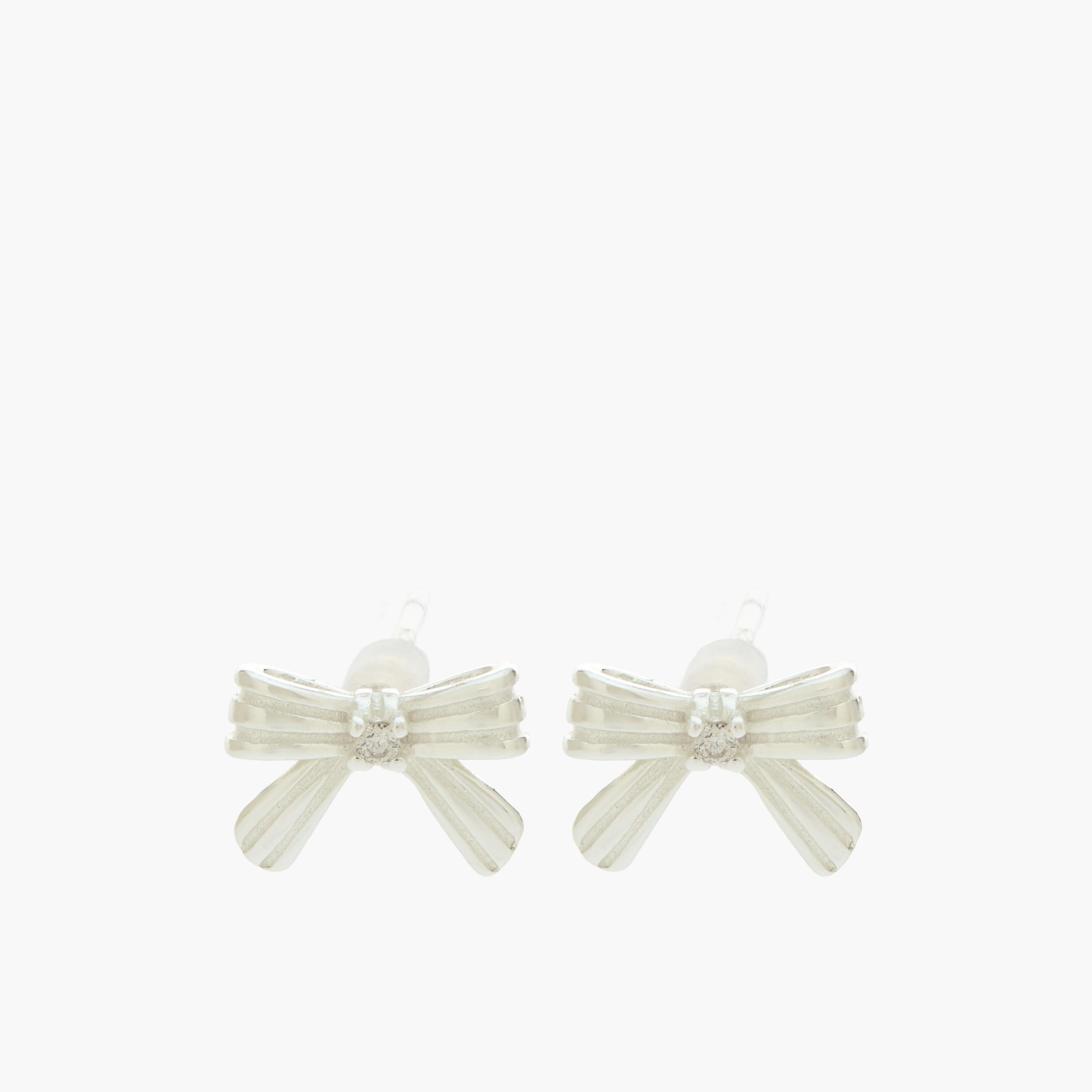 Silver Tone Bow Stud Earrings with Pushback Closure-women-watchesandjewellery-jewellery-earrings-image-1