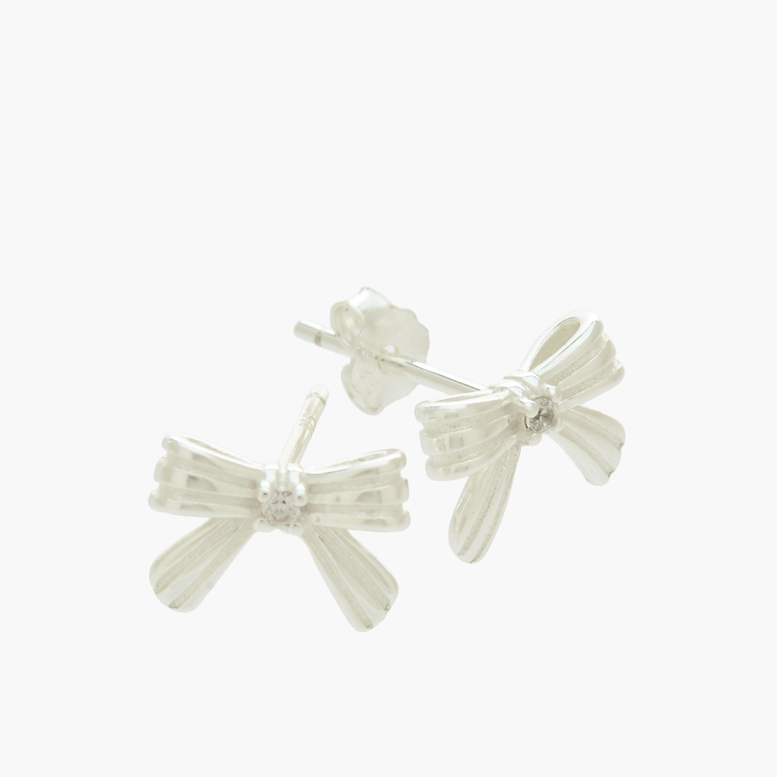 Silver Tone Bow Stud Earrings with Pushback Closure-women-watchesandjewellery-jewellery-earrings-image-4