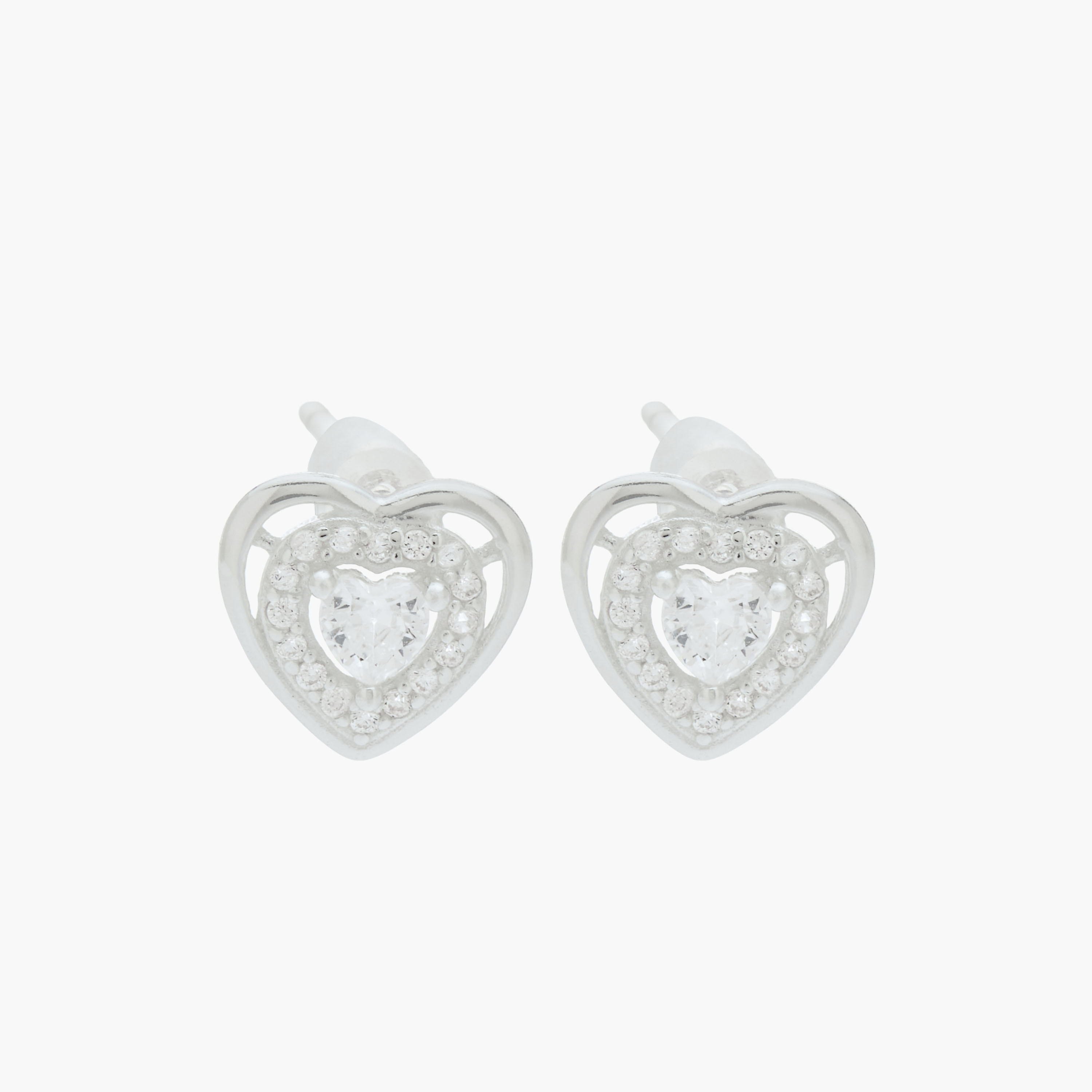 Silver Tone Heart Stud Earrings with Pushback Closure-women-watchesandjewellery-jewellery-earrings-image-1