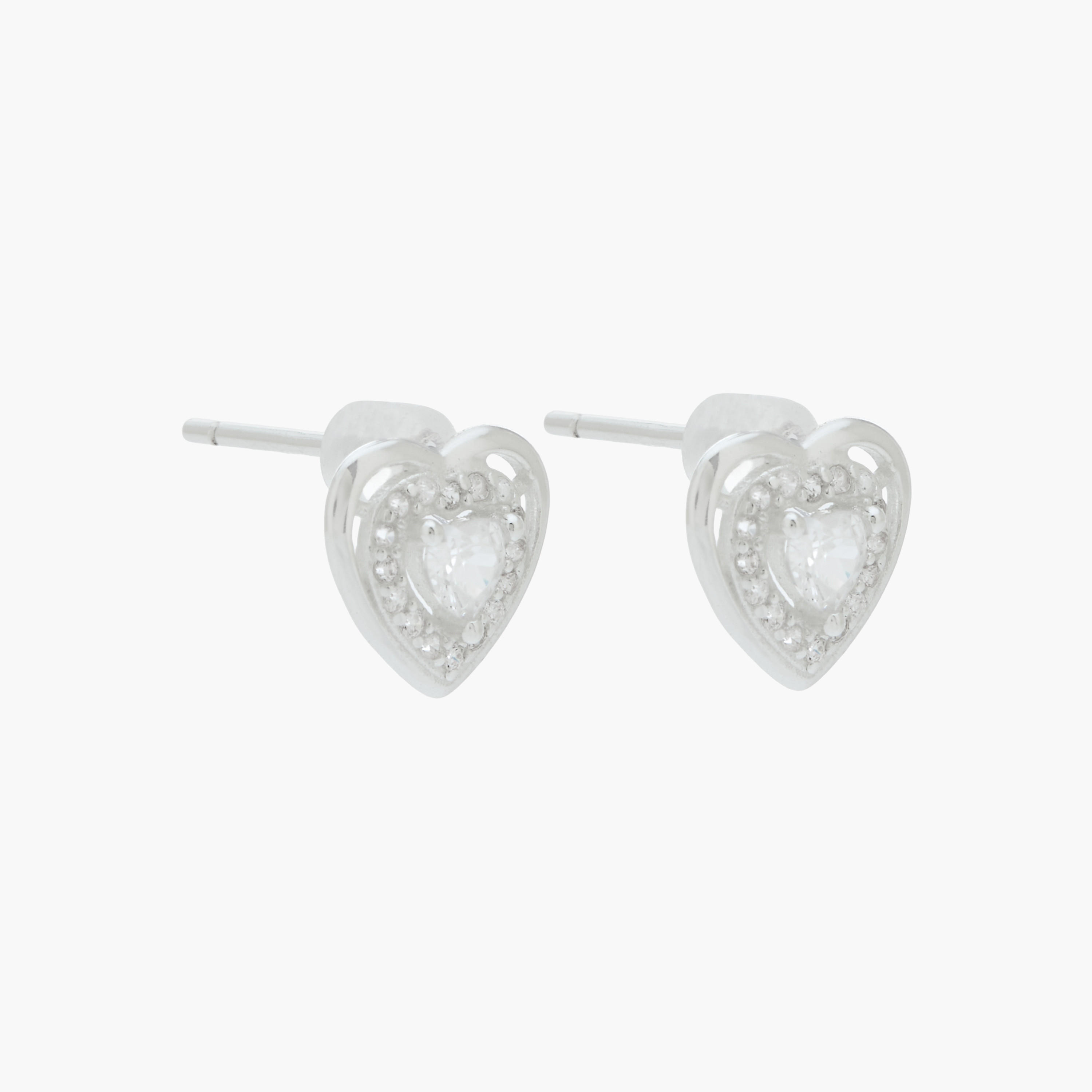 Silver Tone Heart Stud Earrings with Pushback Closure-women-watchesandjewellery-jewellery-earrings-image-2
