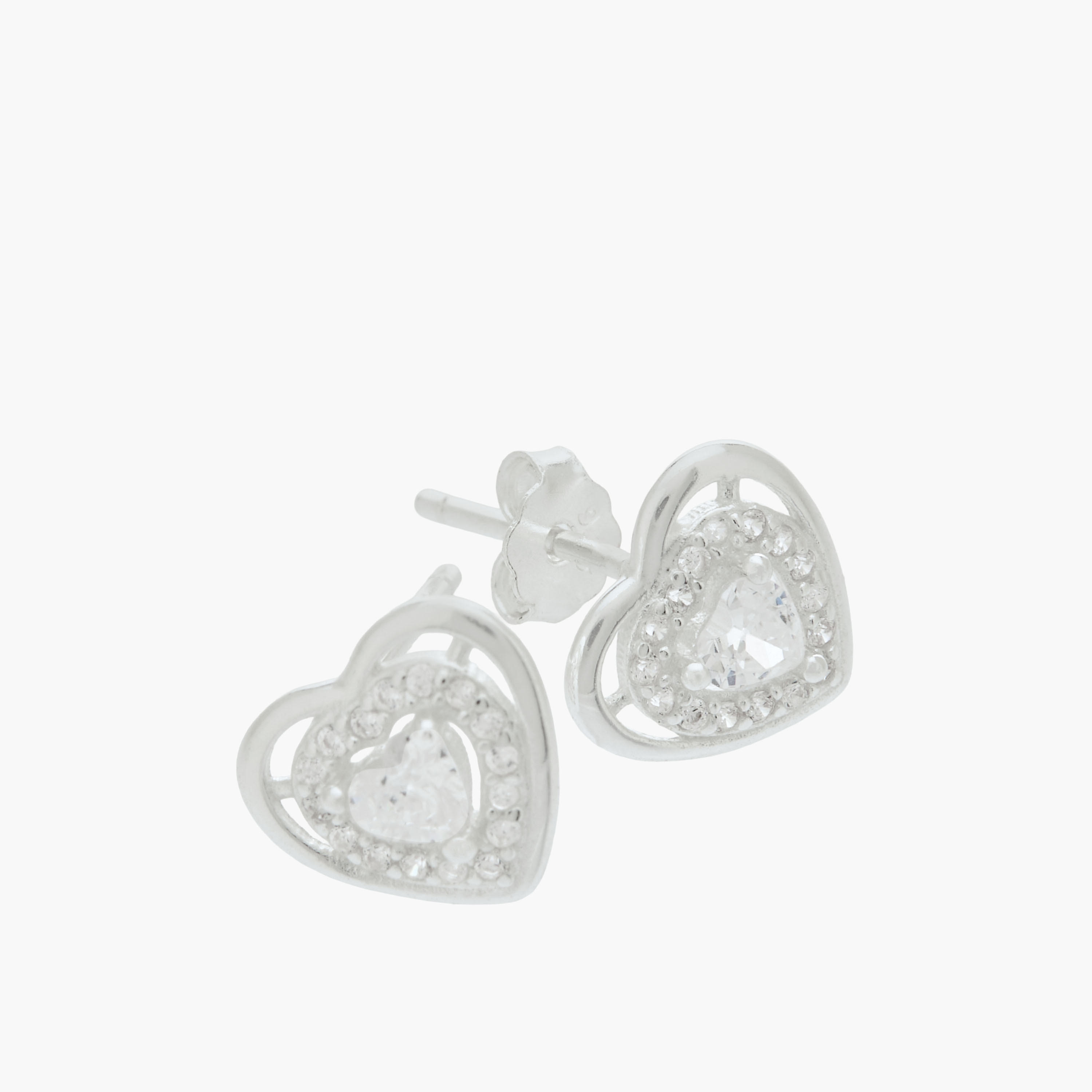 Silver Tone Heart Stud Earrings with Pushback Closure-women-watchesandjewellery-jewellery-earrings-image-4