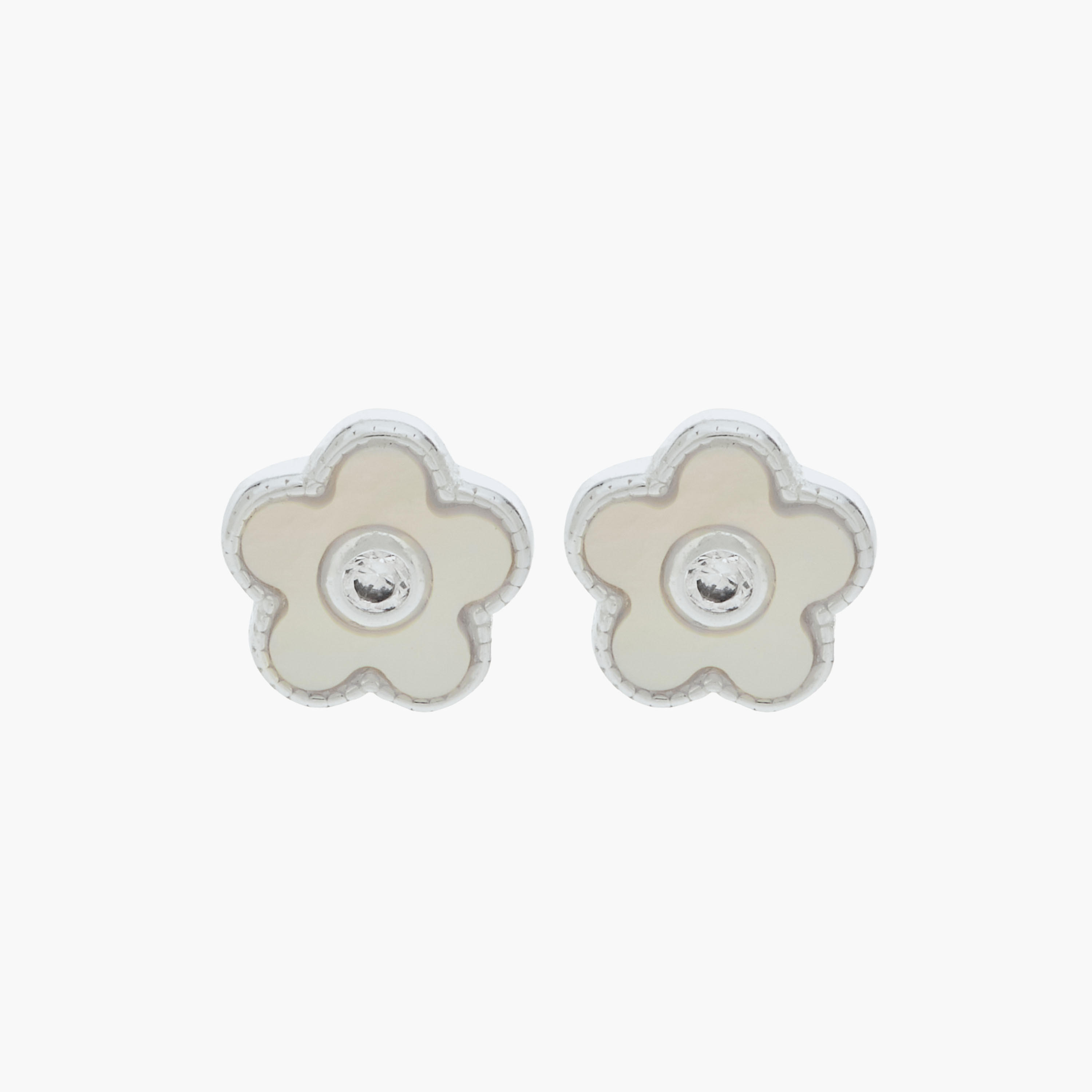 Silver Tone Floral Stud Earrings with Pushback Closure-women-watchesandjewellery-jewellery-earrings-image-1