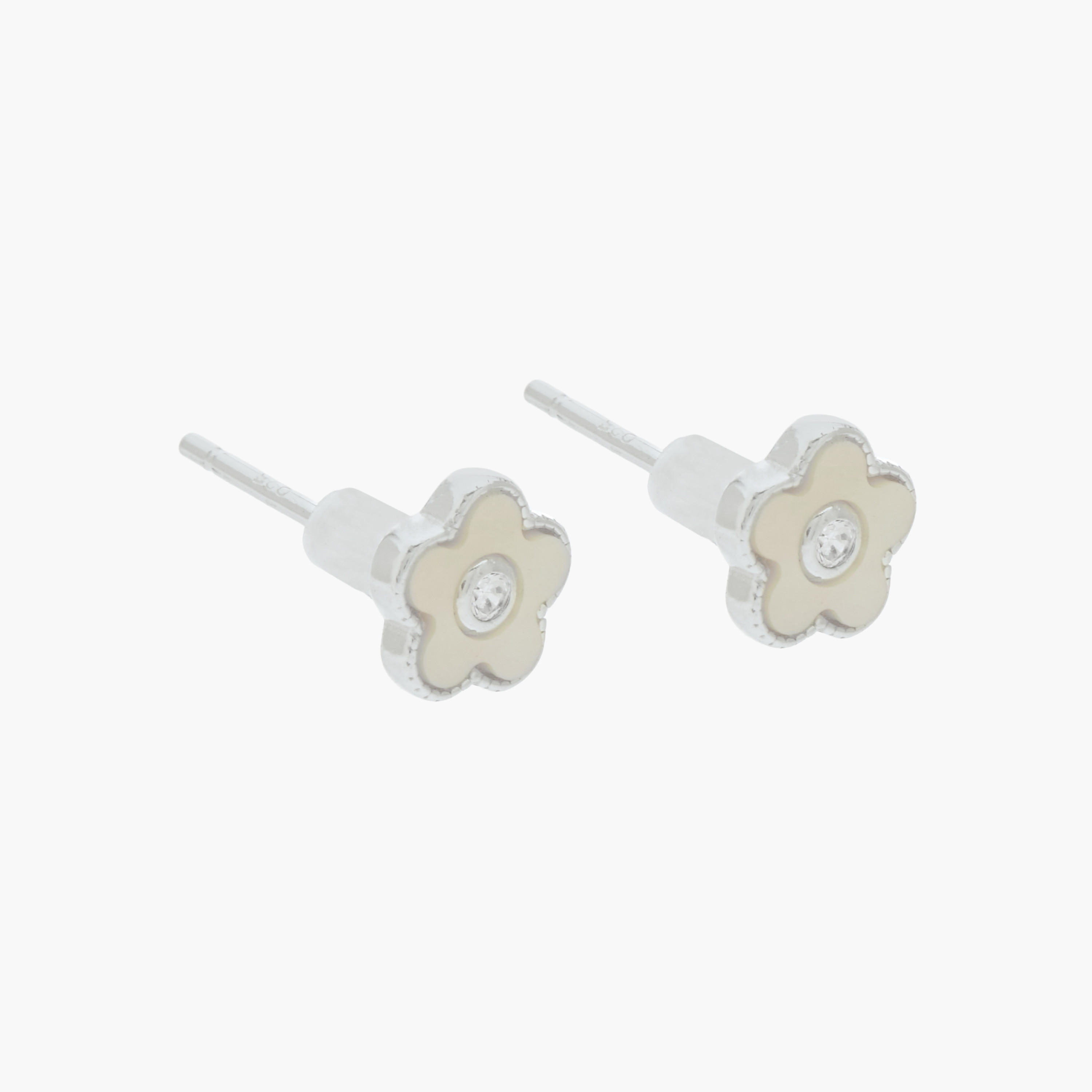 Silver Tone Floral Stud Earrings with Pushback Closure-women-watchesandjewellery-jewellery-earrings-image-2